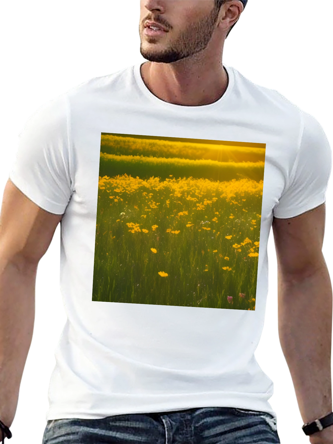 Golden Meadow Graphic Tee - Black Cotton T-Shirt