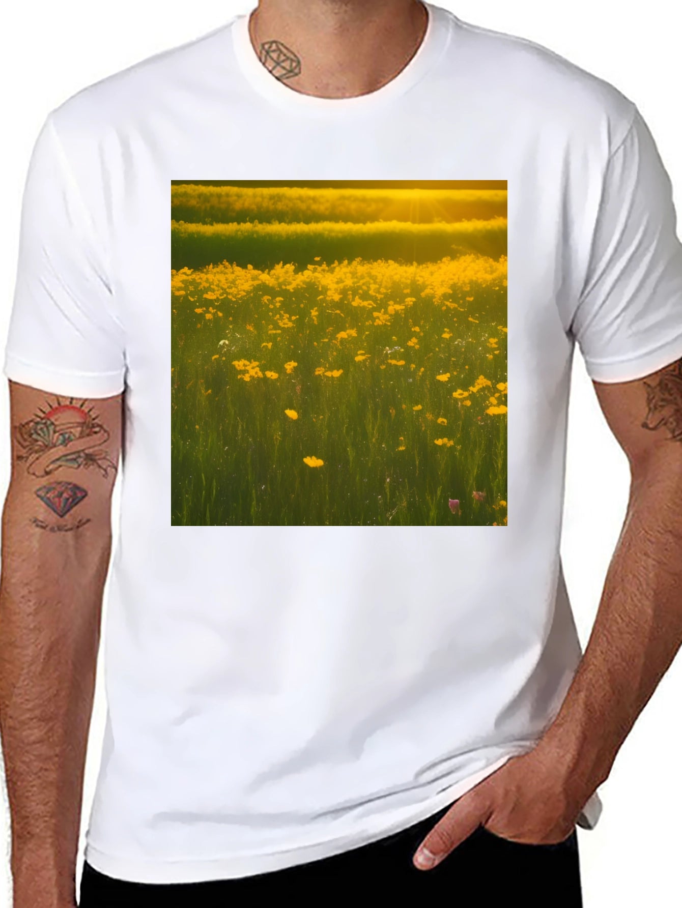 Golden Meadow Graphic Tee - Black Cotton T-Shirt