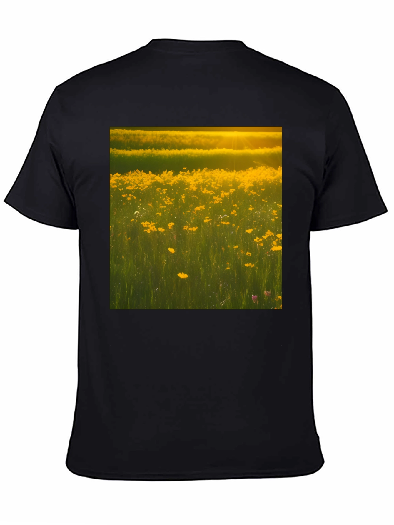 Golden Meadow Graphic Tee - Black Cotton T-Shirt