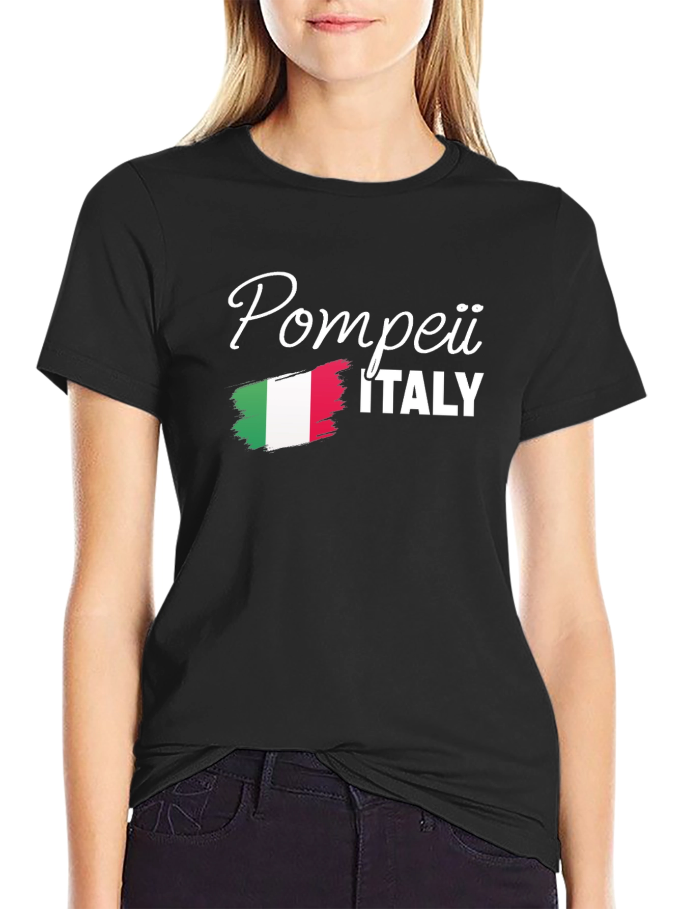 Pompeii Italy Flag Graphic Tee - Black Cotton T-Shirt