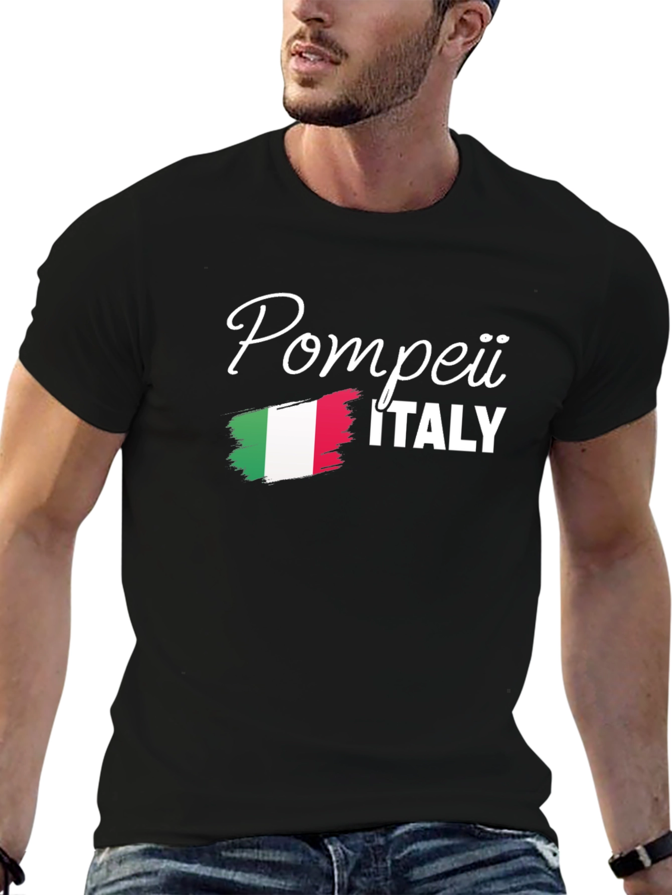 Pompeii Italy Flag Graphic Tee - Black Cotton T-Shirt