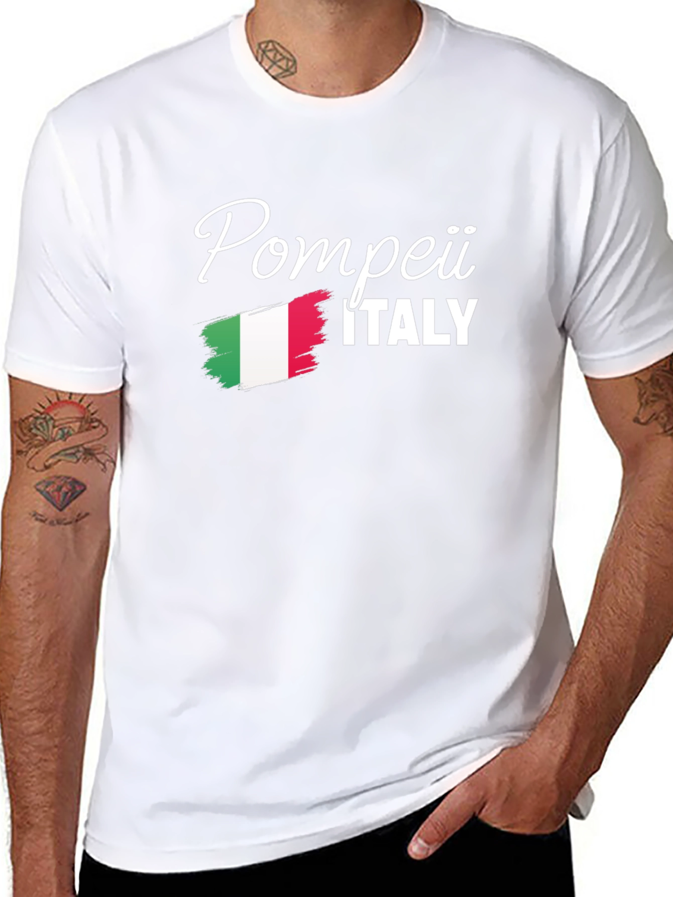 Pompeii Italy Flag Graphic Tee - Black Cotton T-Shirt