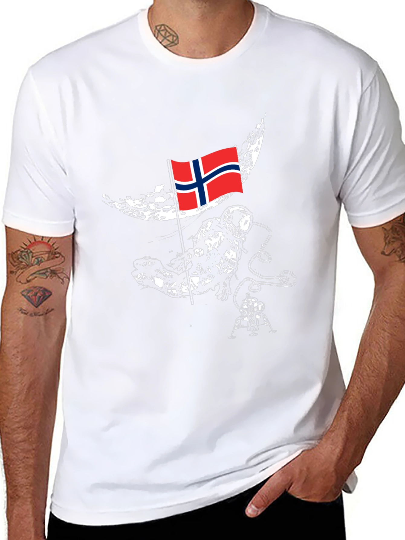 Astronaut on Moon Norway Flag Graphic T-Shirt