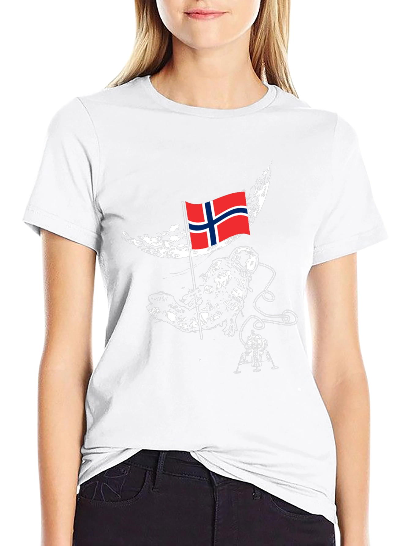 Astronaut on Moon Norway Flag Graphic T-Shirt
