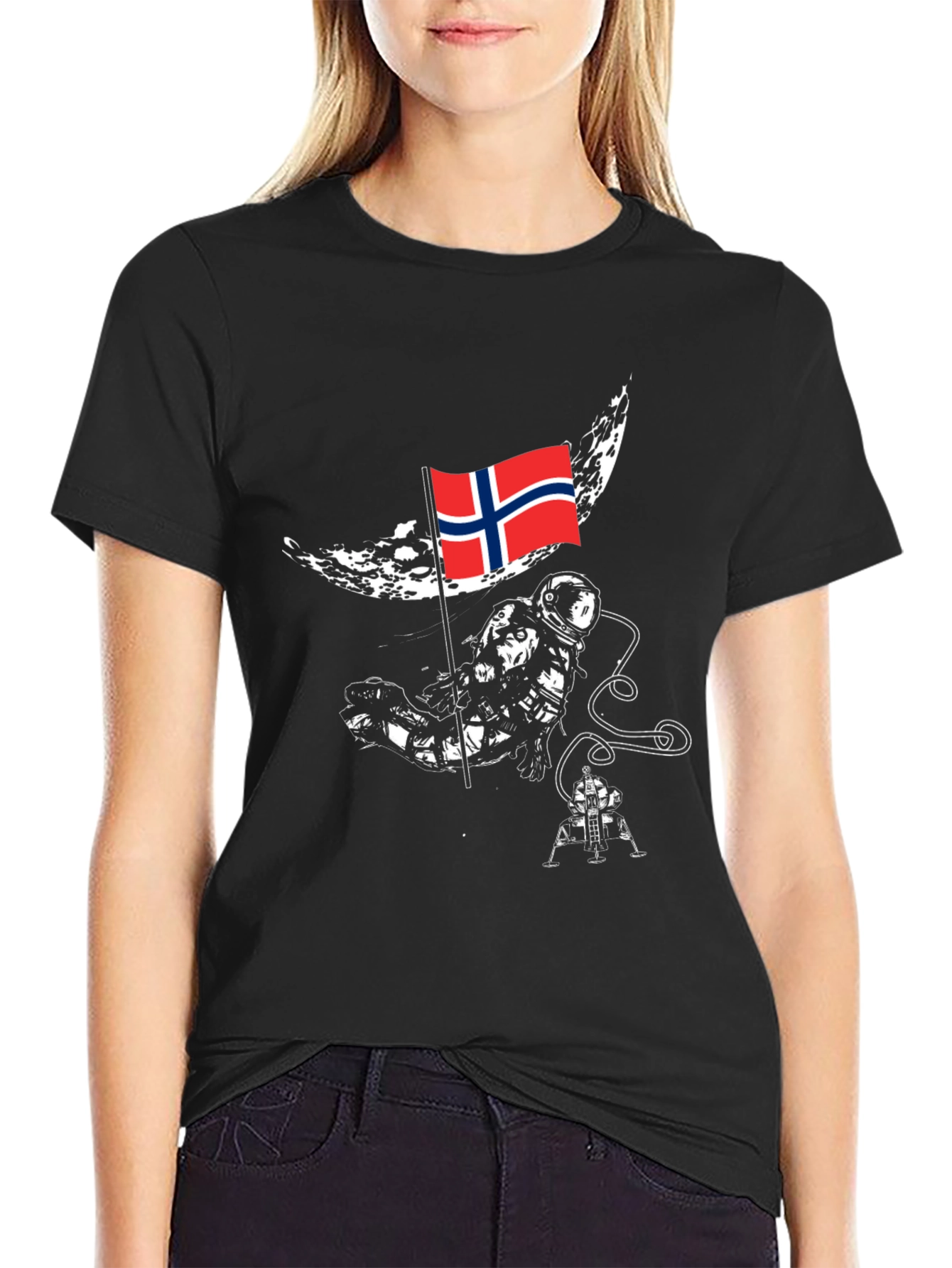 Astronaut on Moon Norway Flag Graphic T-Shirt