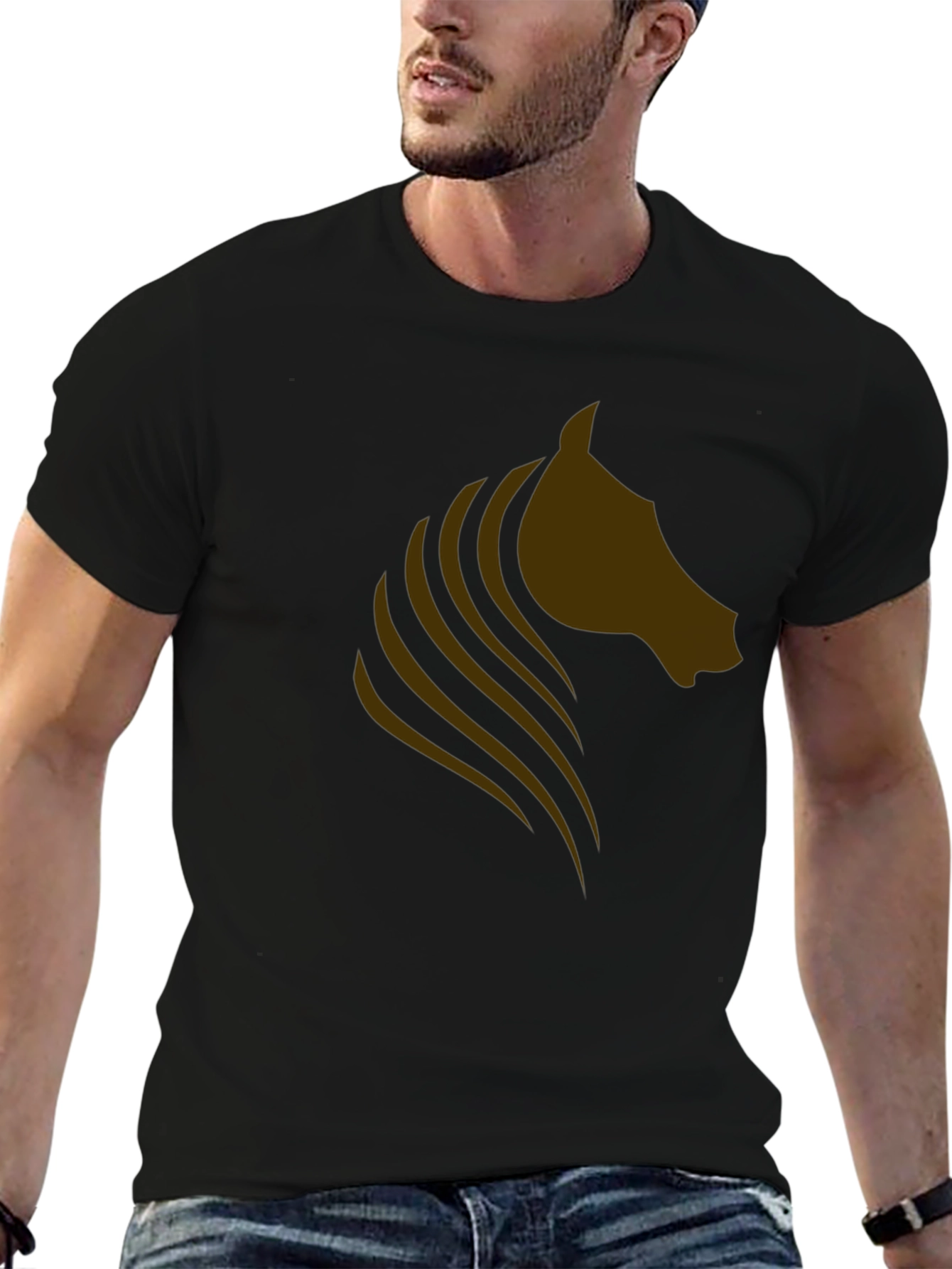 Mens Black T-shirt with Horse Graphic Design