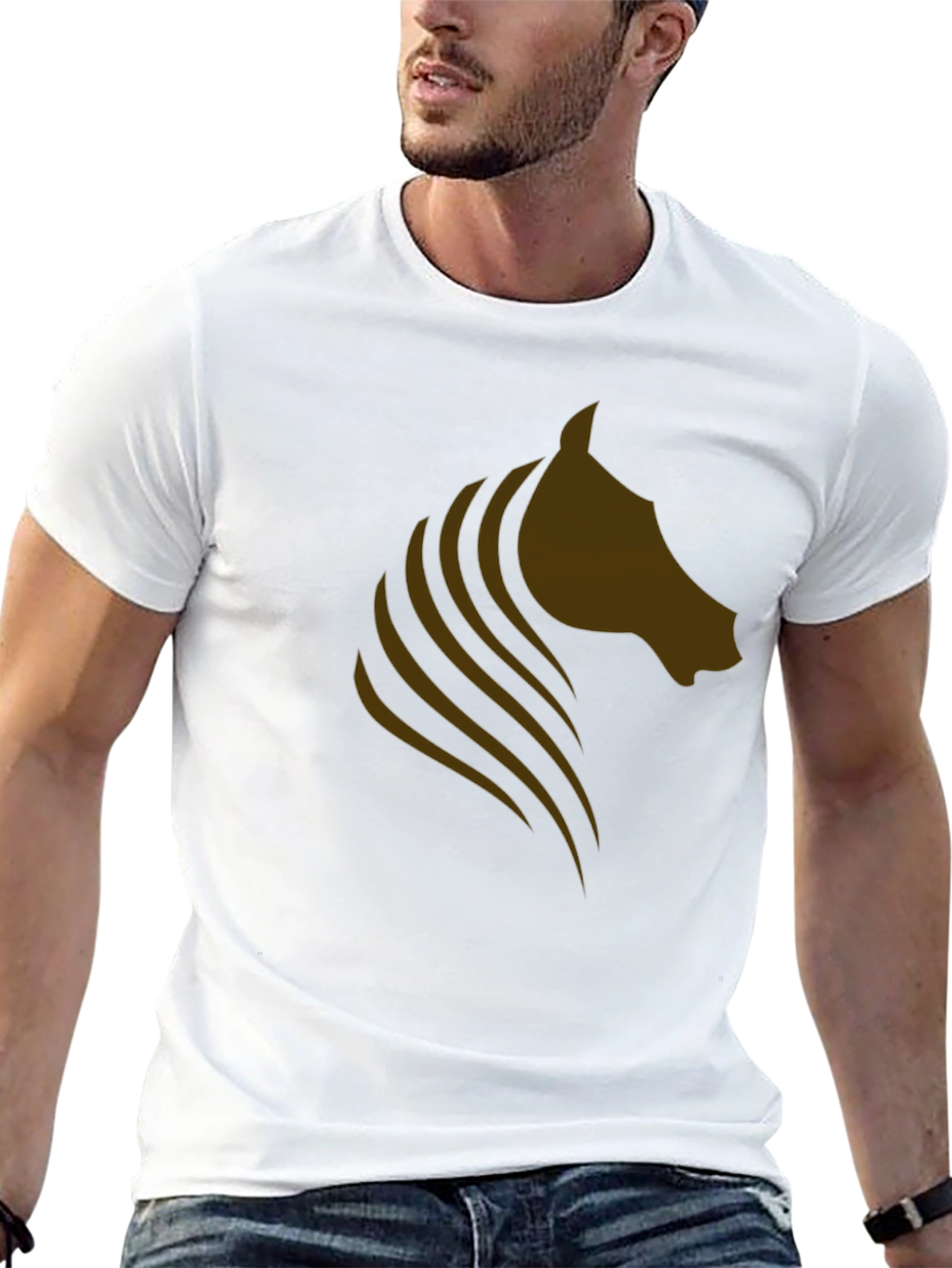 Mens Black T-shirt with Horse Graphic Design