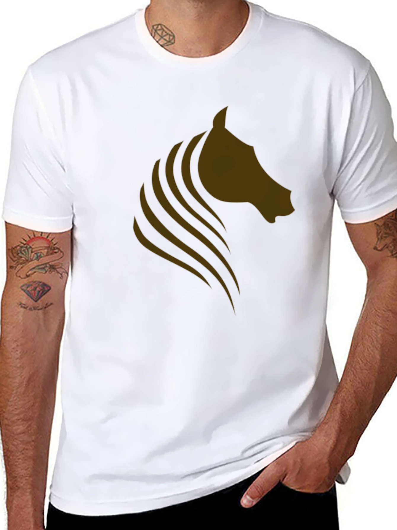 Mens Black T-shirt with Horse Graphic Design