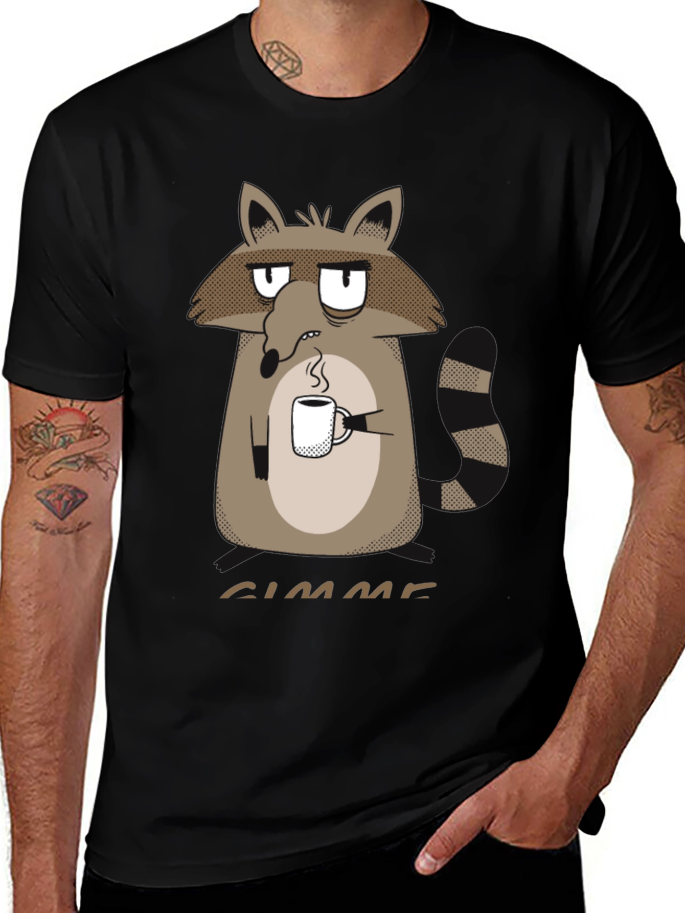 Gimme Coffee Raccoon Graphic Tee -  Unisex Crewneck T-Shirt