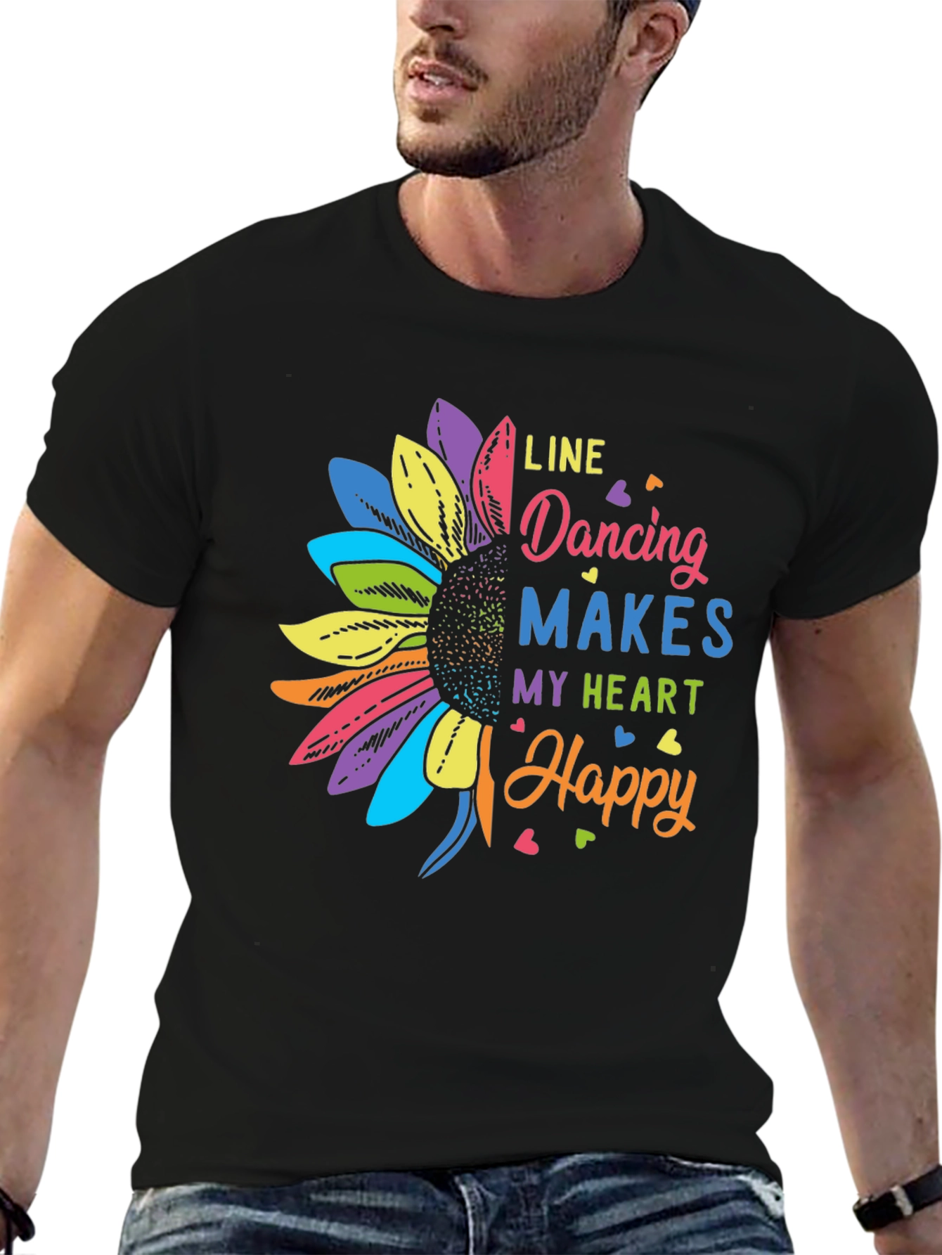 Line Dancing Heart Happy Sunflower Graphic T-Shirt