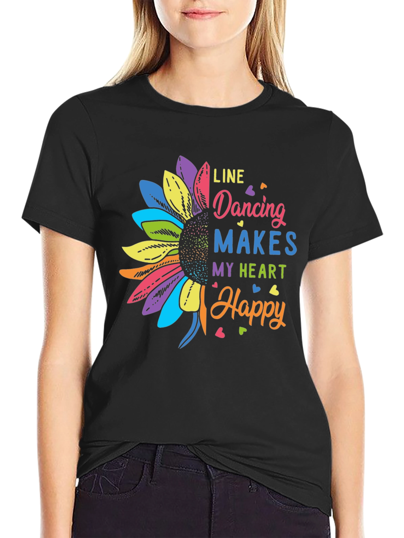 Line Dancing Heart Happy Sunflower Graphic T-Shirt