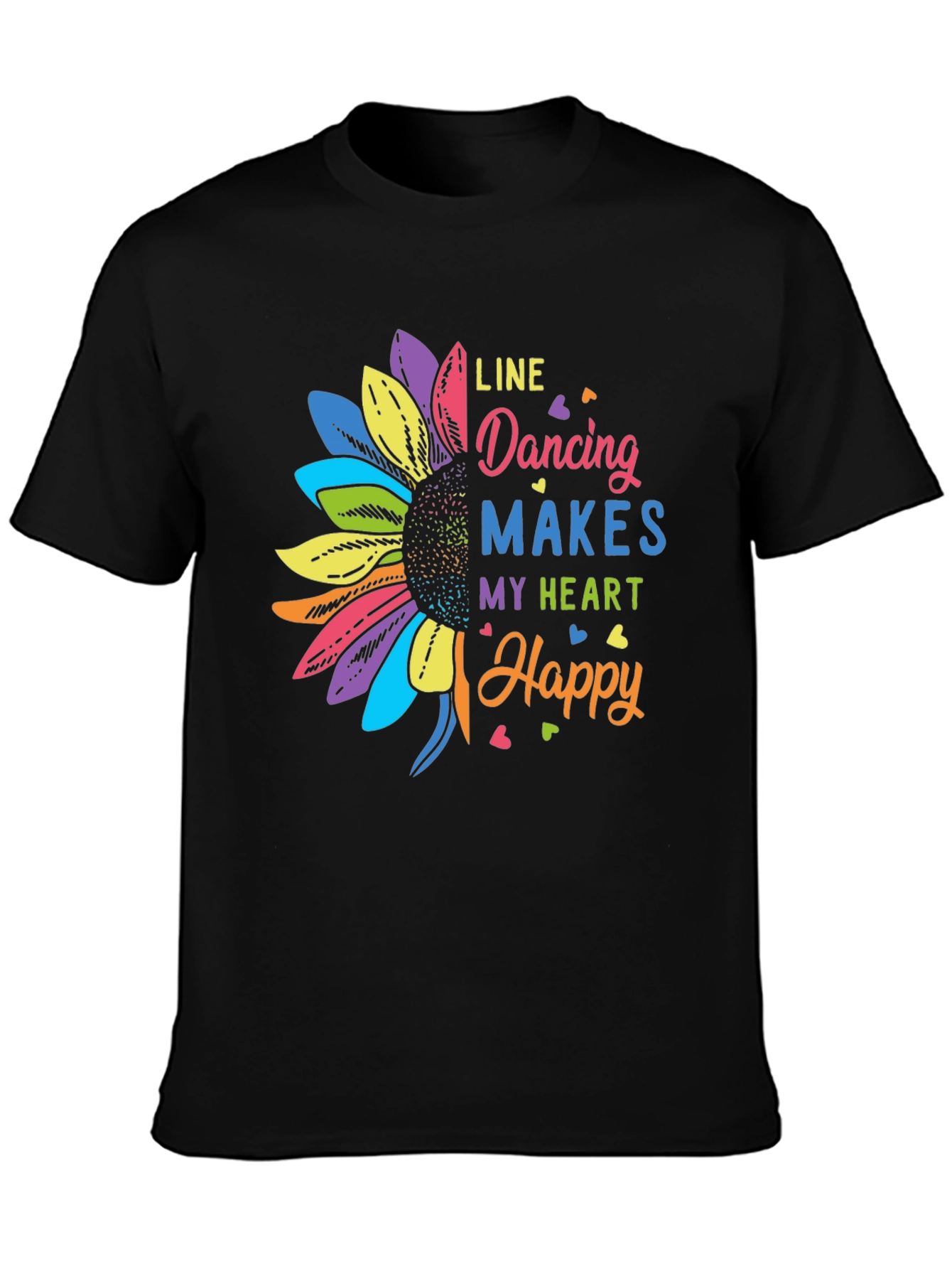 Line Dancing Heart Happy Sunflower Graphic T-Shirt