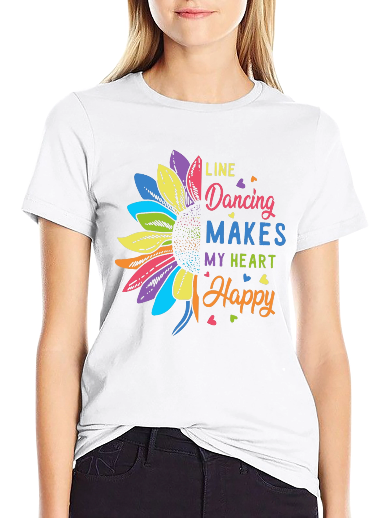 Line Dancing Heart Happy Sunflower Graphic T-Shirt