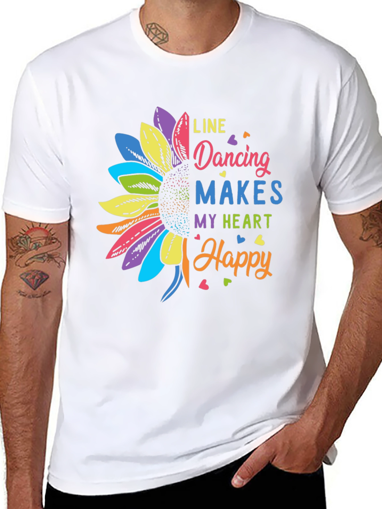 Line Dancing Heart Happy Sunflower Graphic T-Shirt