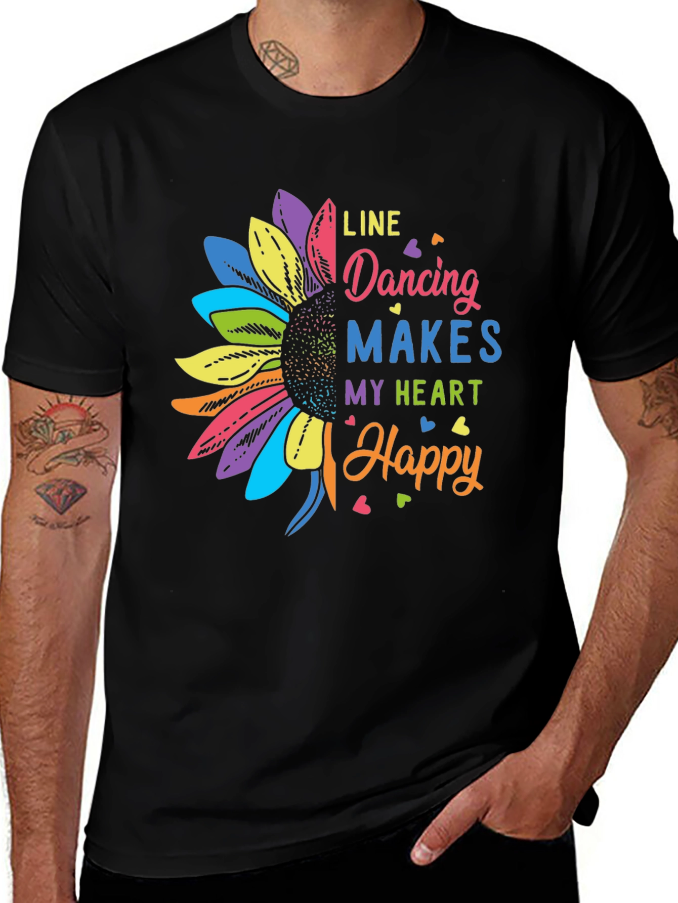 Line Dancing Heart Happy Sunflower Graphic T-Shirt