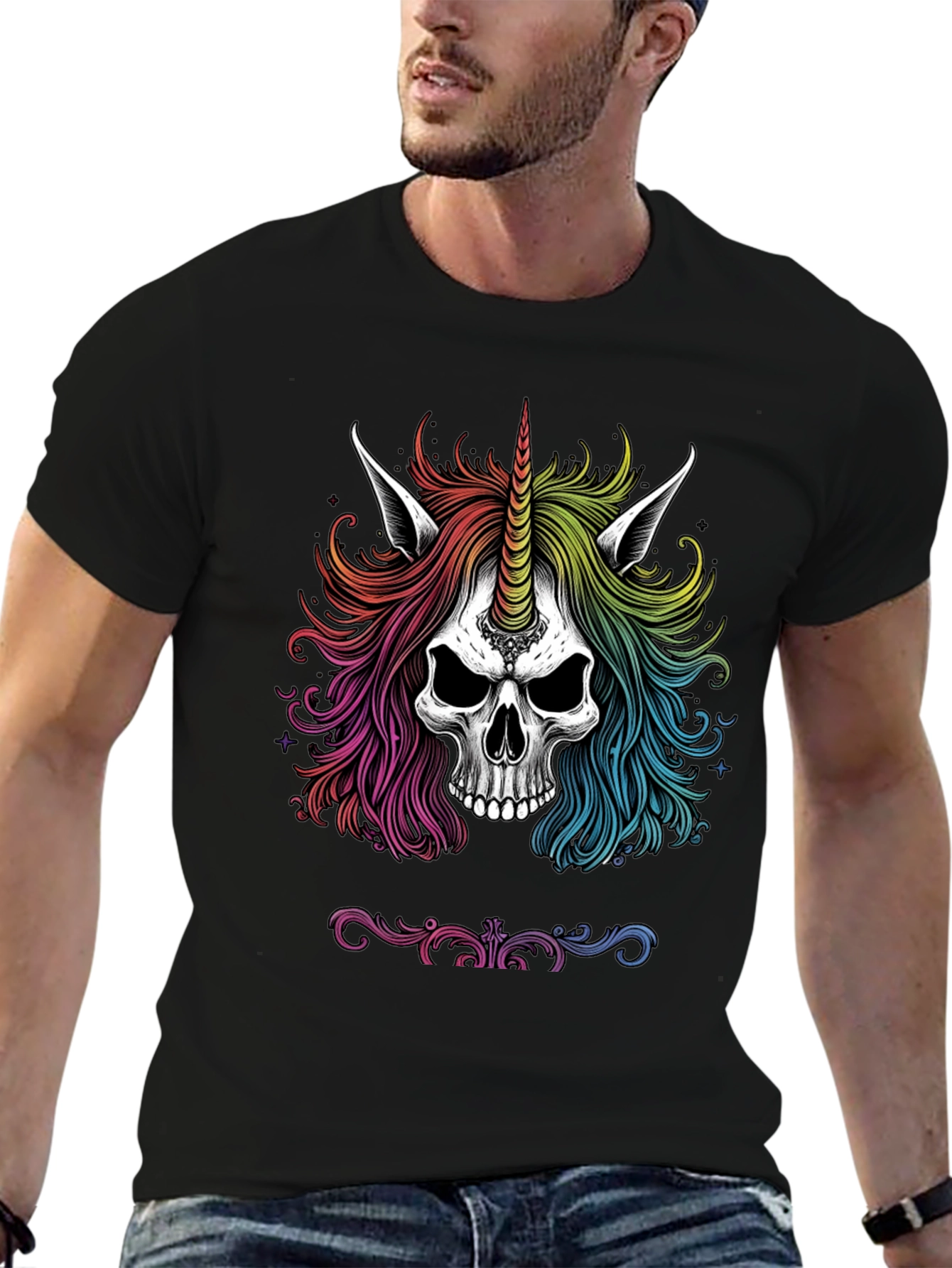 Rainbow Unicorn Skull Graphic Tee