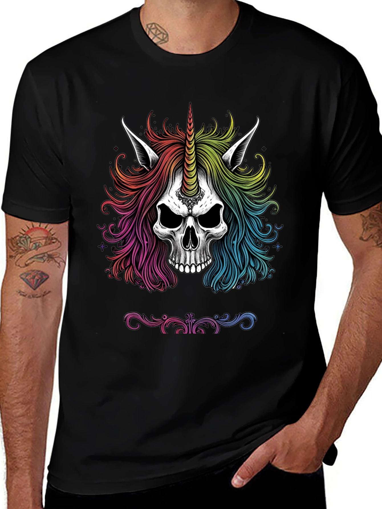 Rainbow Unicorn Skull Graphic Tee