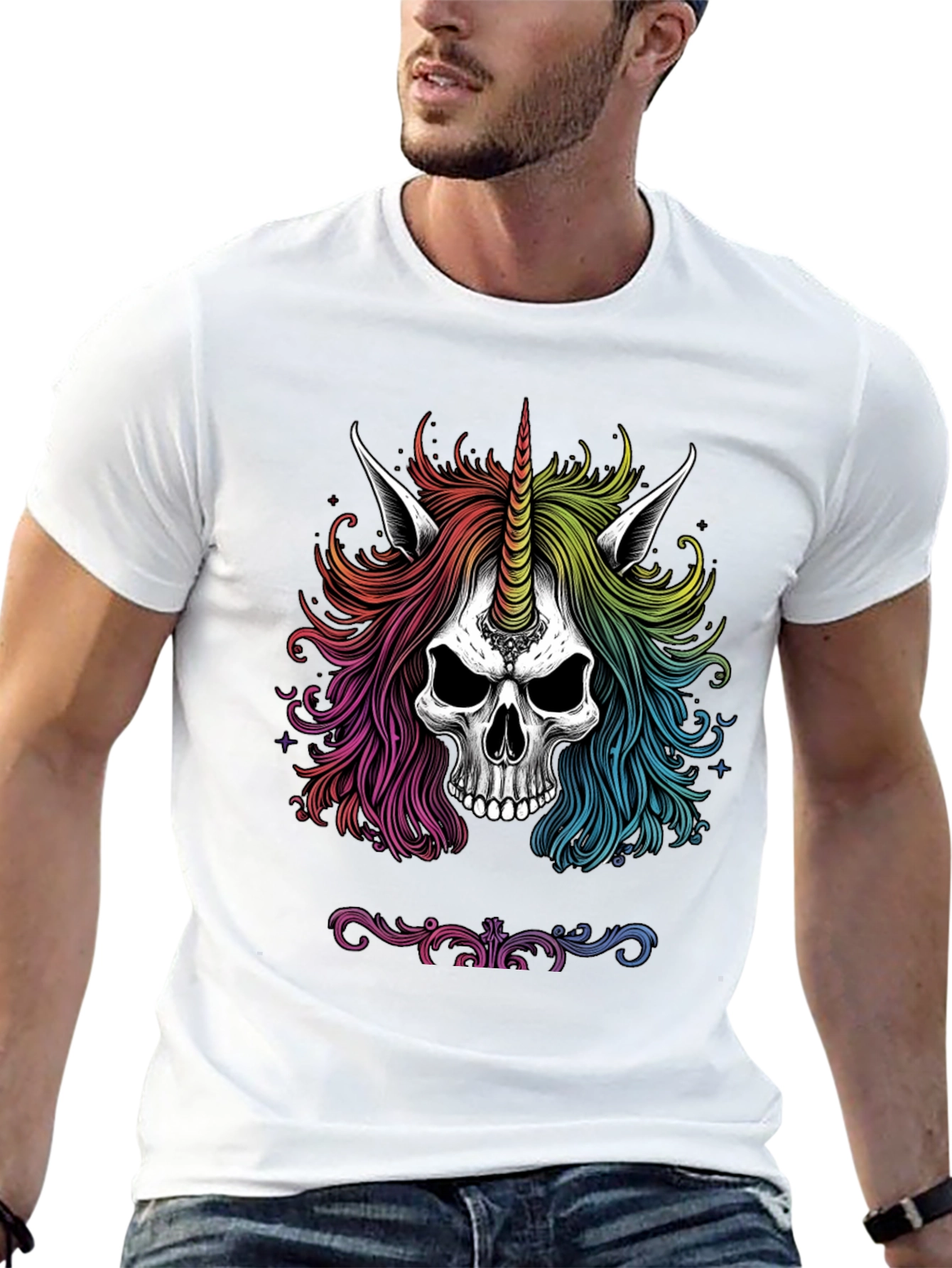 Rainbow Unicorn Skull Graphic Tee