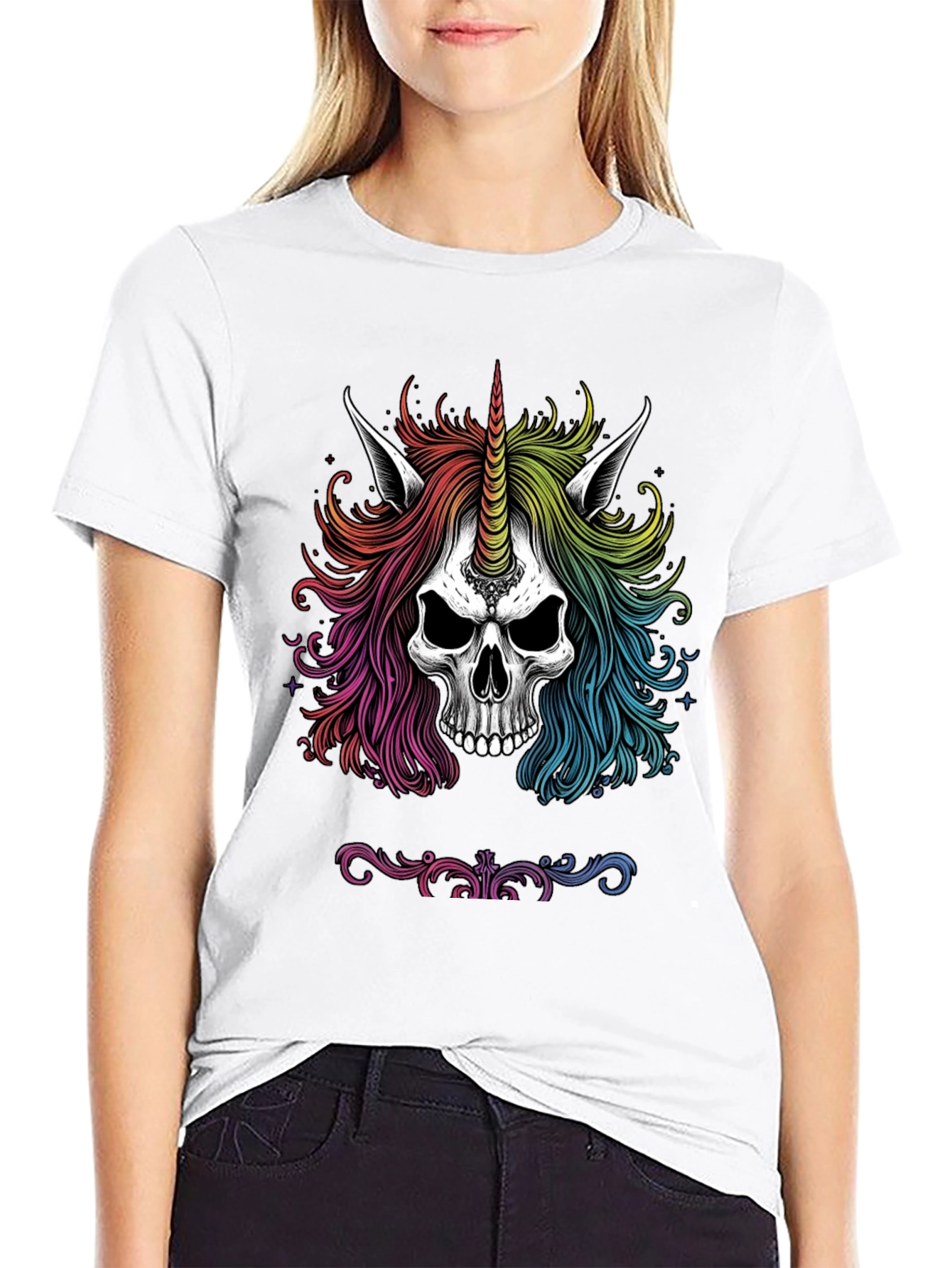 Rainbow Unicorn Skull Graphic Tee