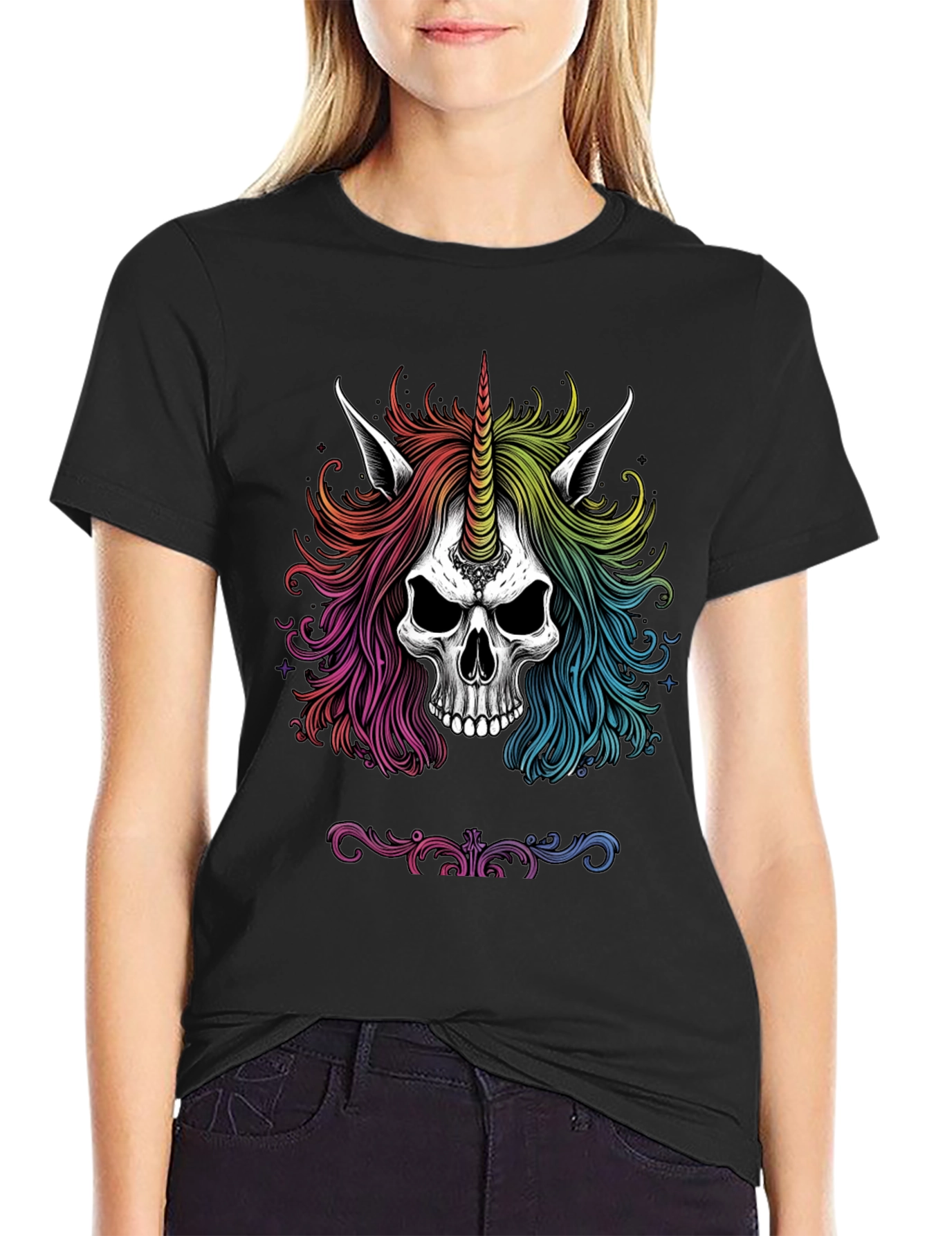 Rainbow Unicorn Skull Graphic Tee