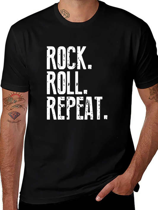 Rock Roll Repeat Graphic Tee - Black Cotton T-Shirt