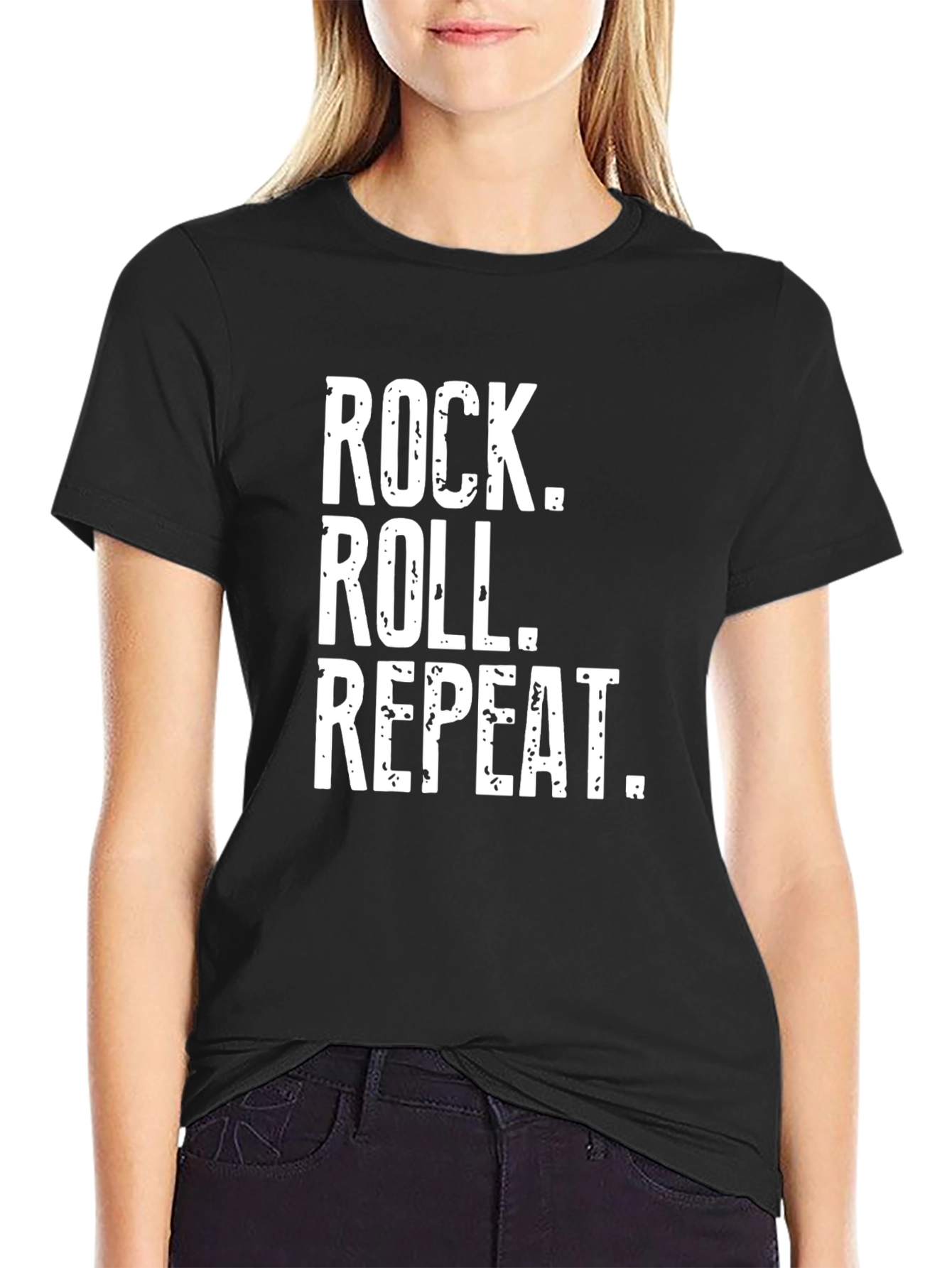 Rock Roll Repeat Graphic Tee - Black Cotton T-Shirt