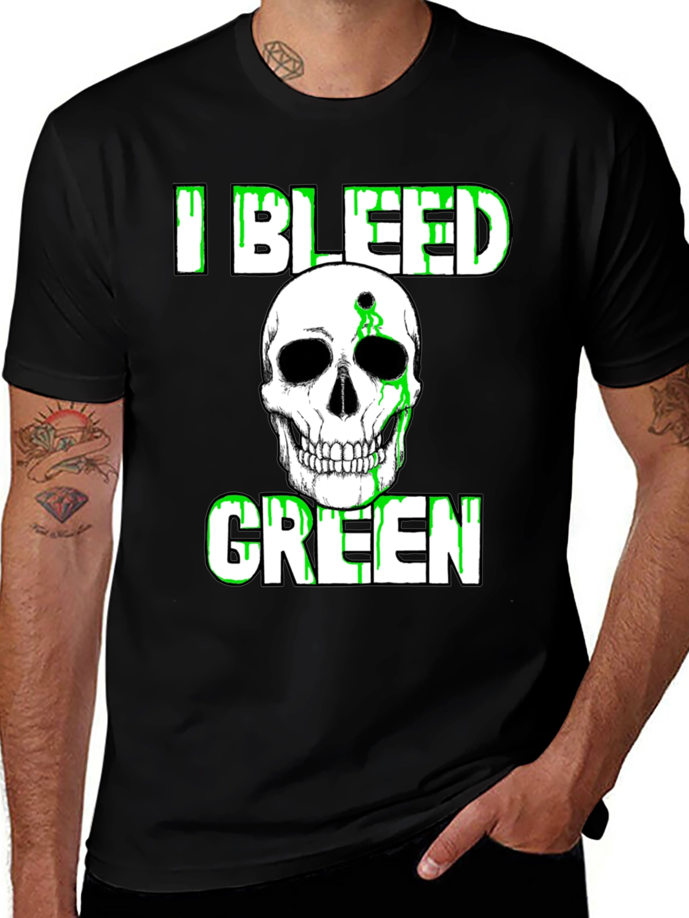 I Bleed Green Skull Graphic T-Shirt