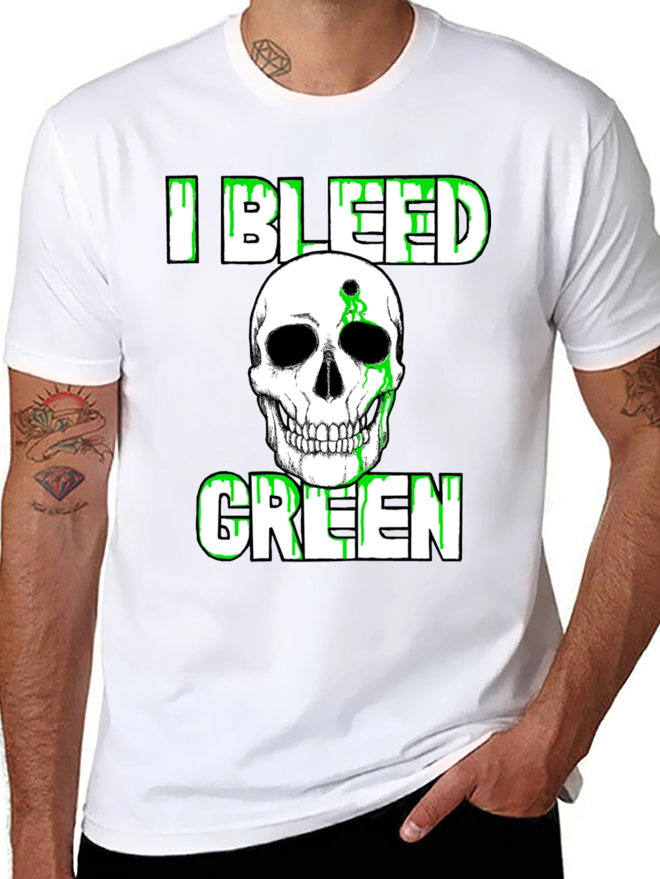 I Bleed Green Skull Graphic T-Shirt