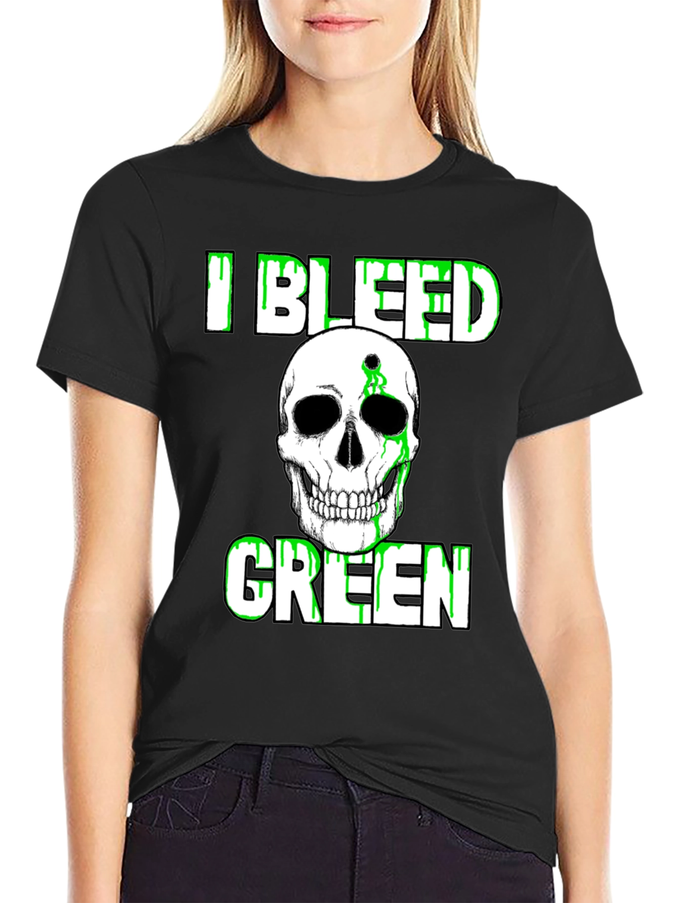 I Bleed Green Skull Graphic T-Shirt