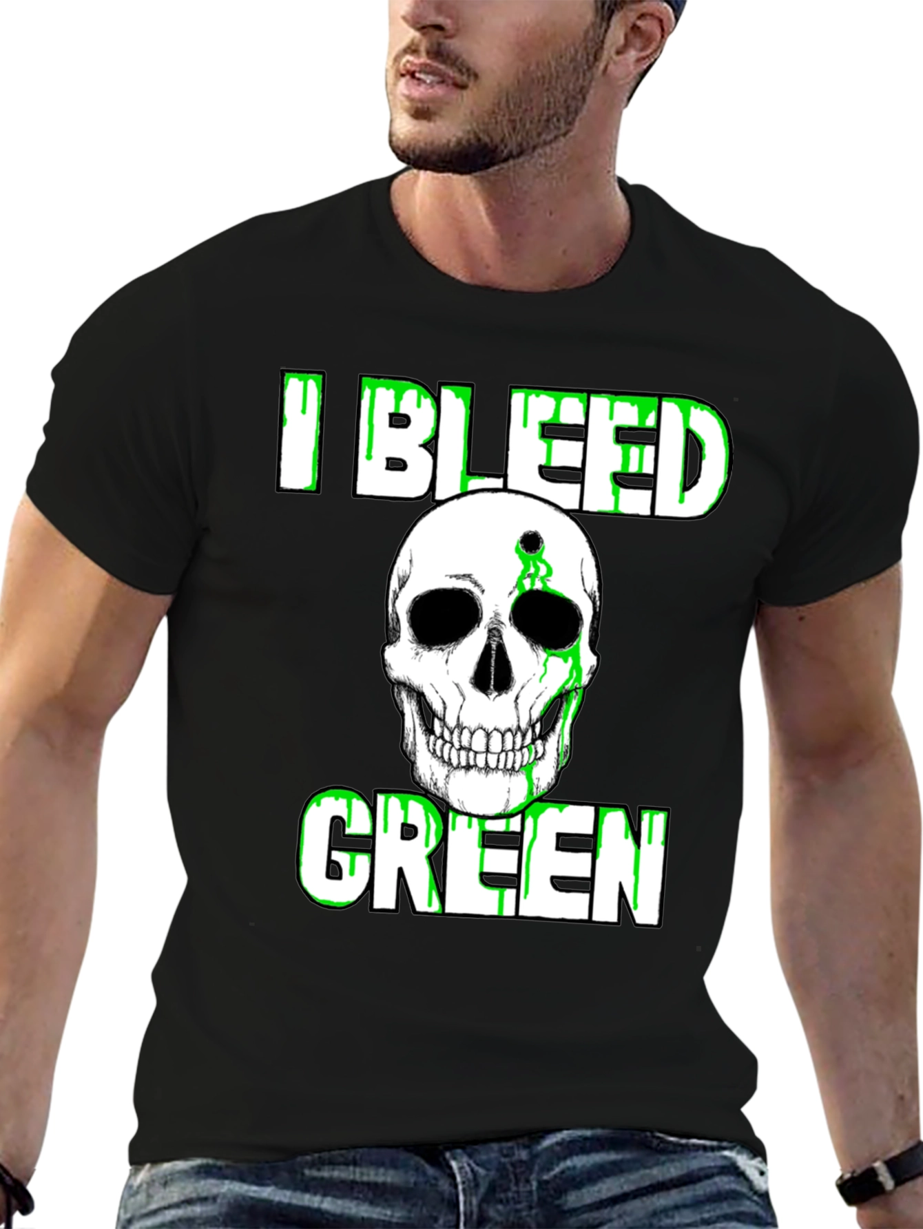 I Bleed Green Skull Graphic T-Shirt
