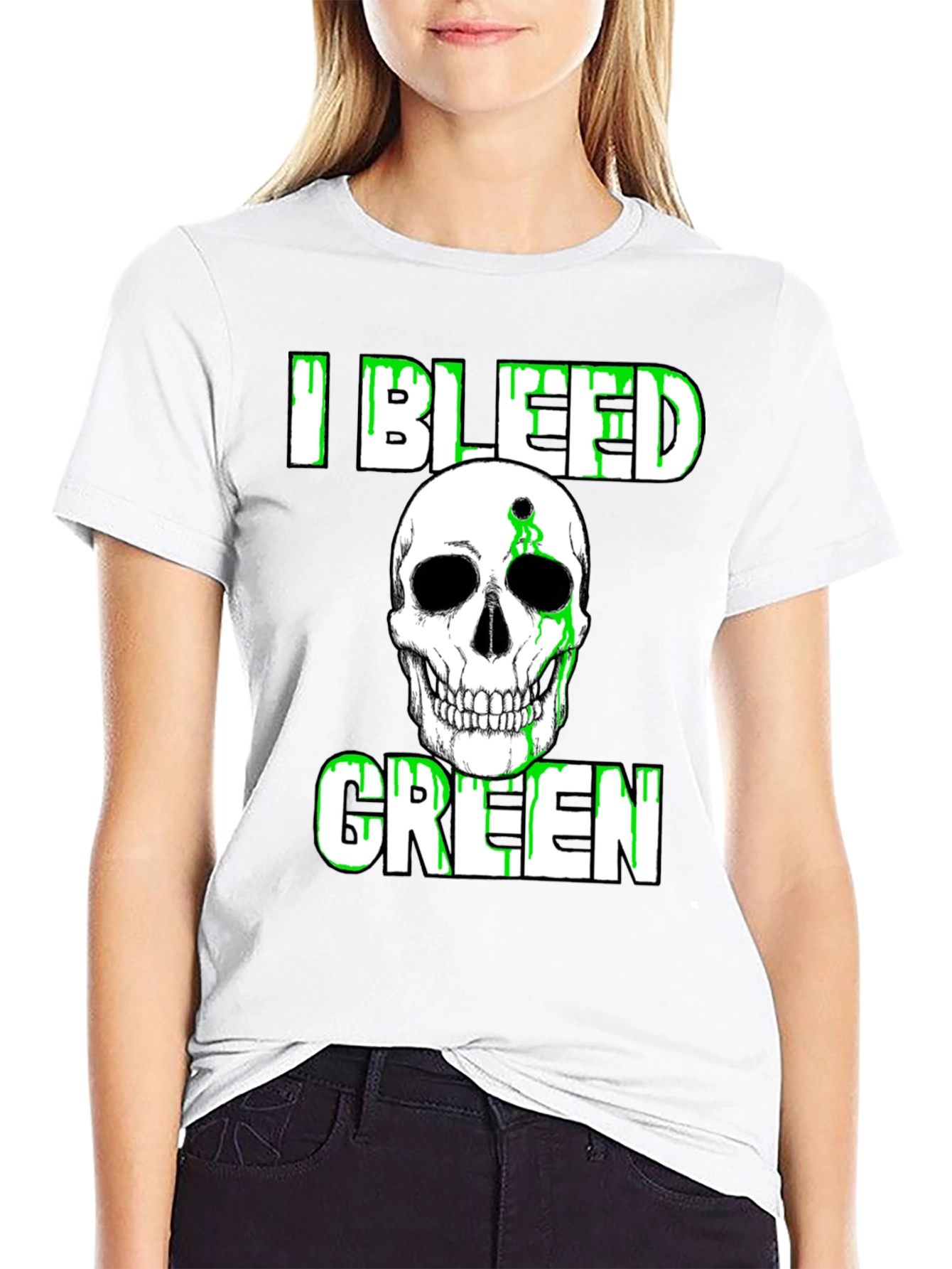 I Bleed Green Skull Graphic T-Shirt