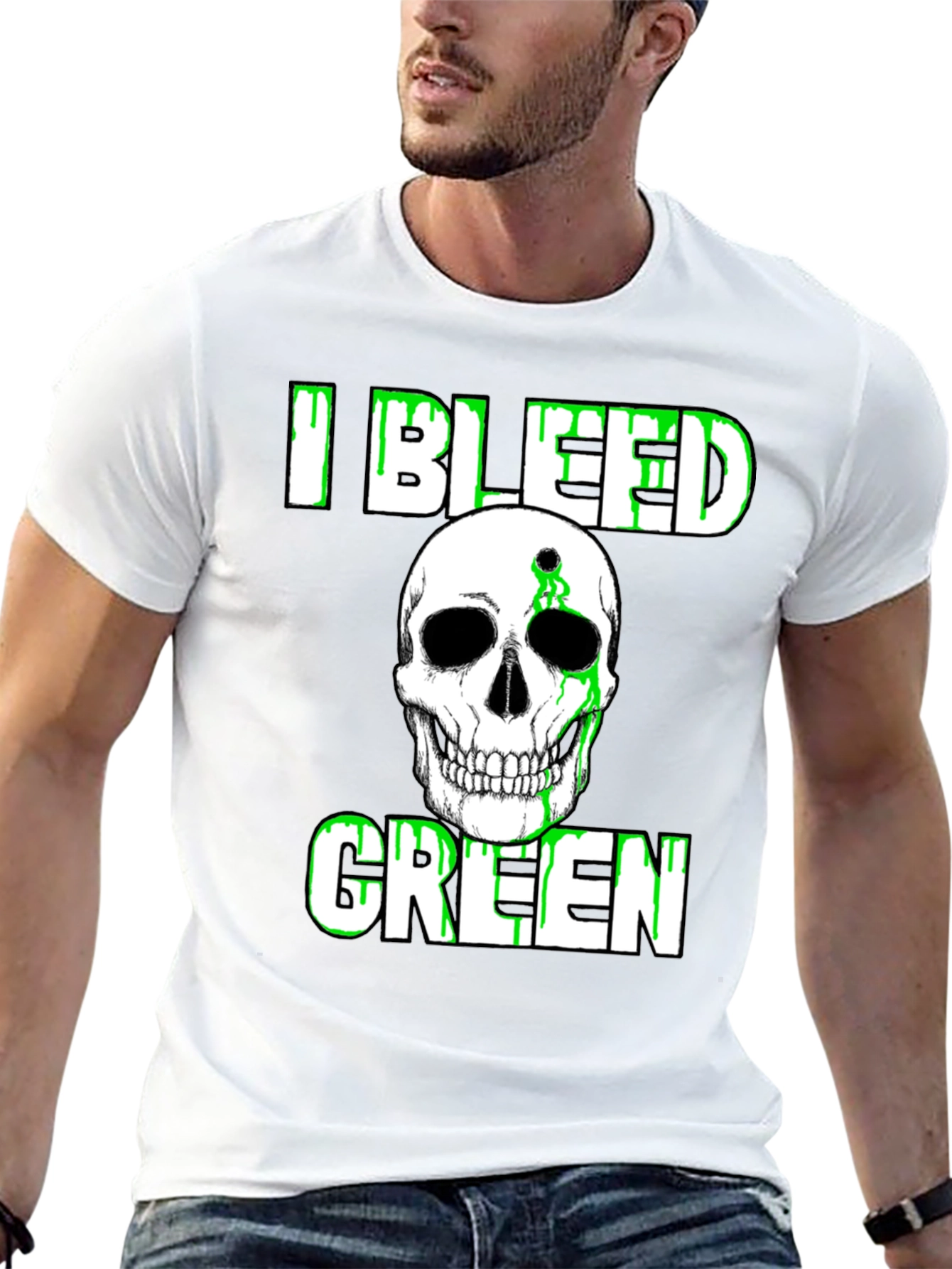 I Bleed Green Skull Graphic T-Shirt