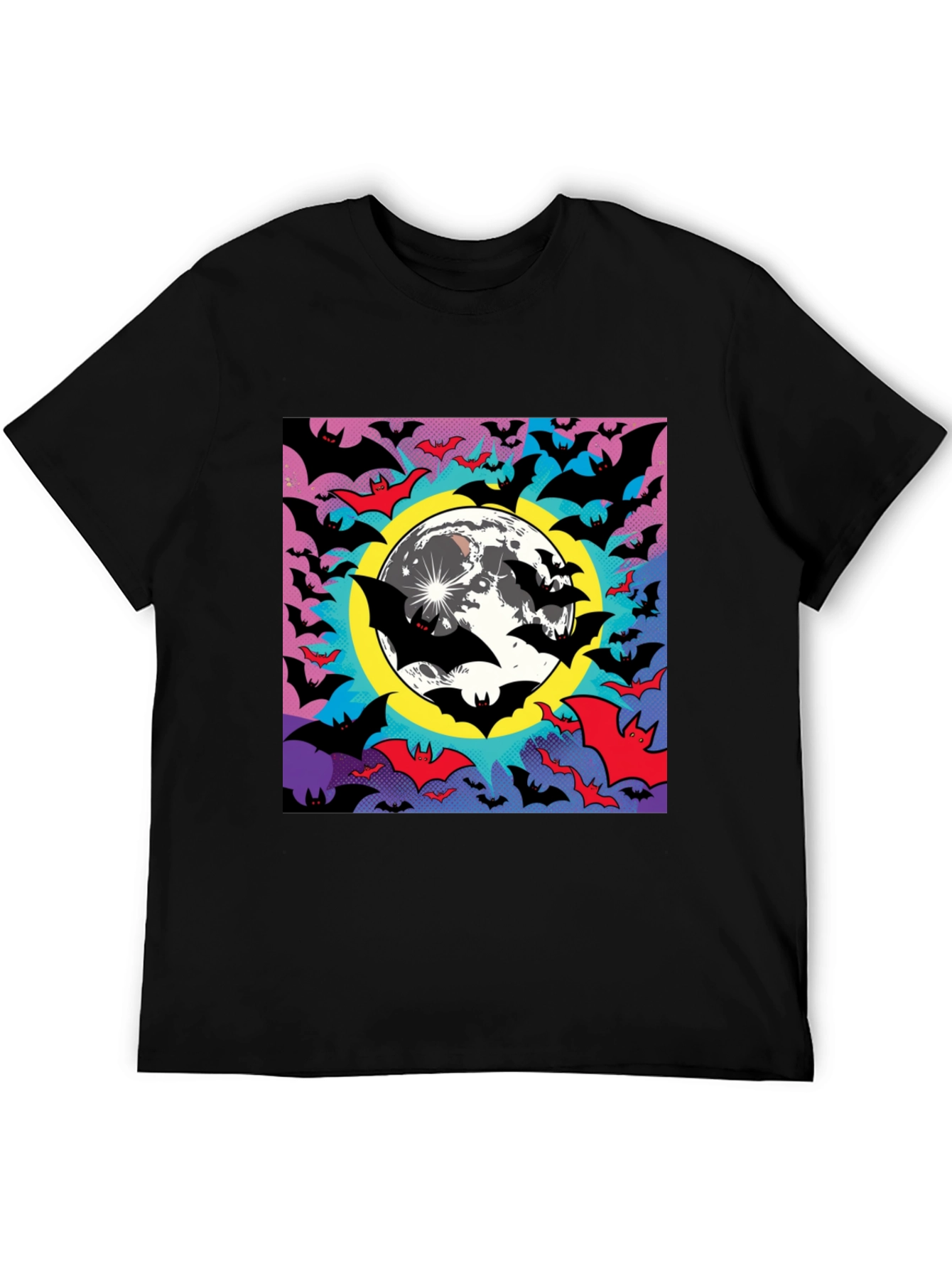 Halloween Bats & Moon Graphic Tee - Black