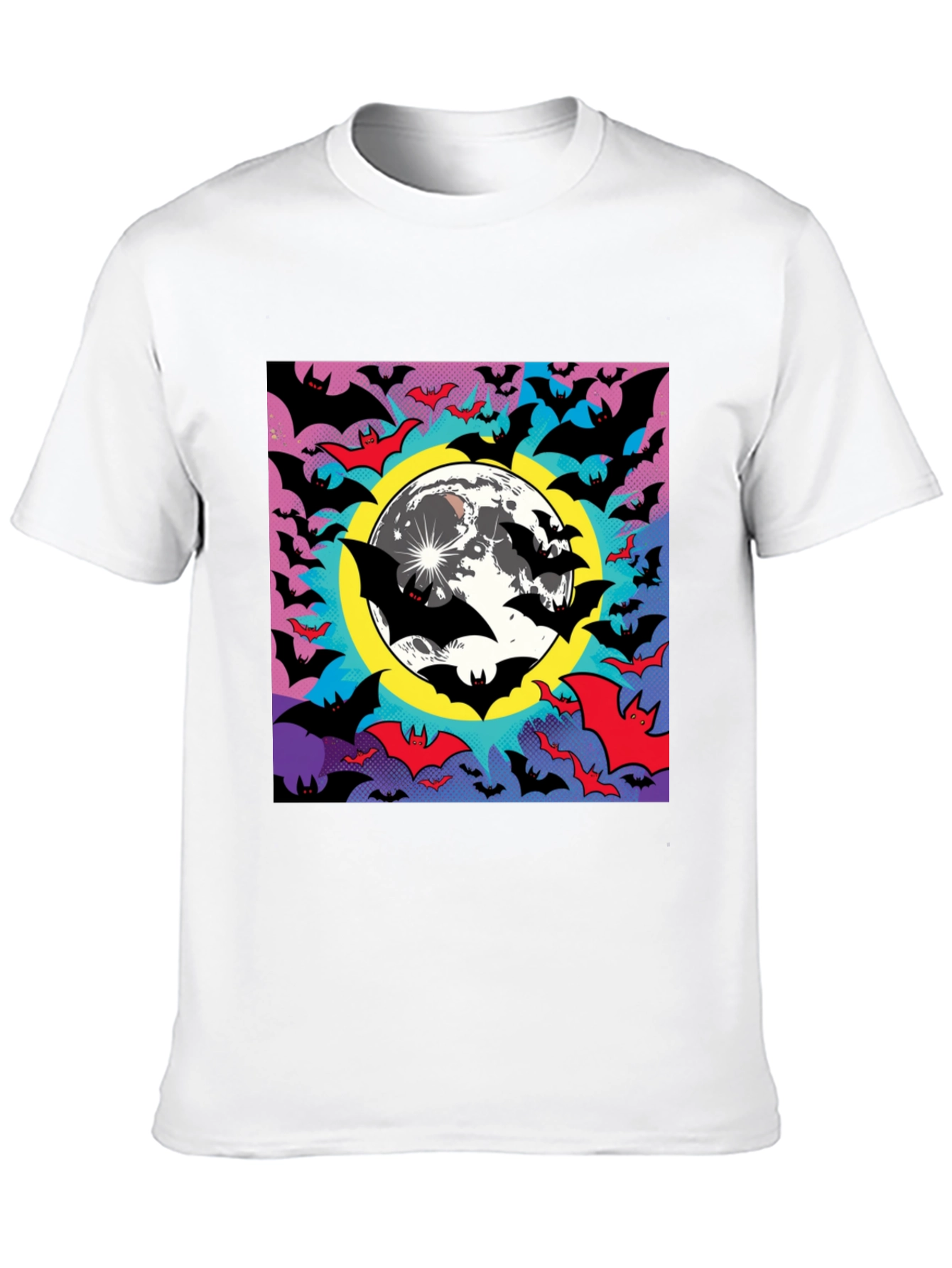 Halloween Bats & Moon Graphic Tee - Black