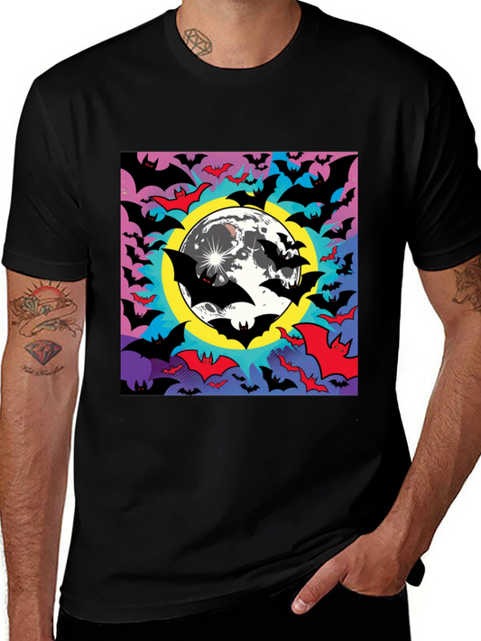 Halloween Bats & Moon Graphic Tee - Black
