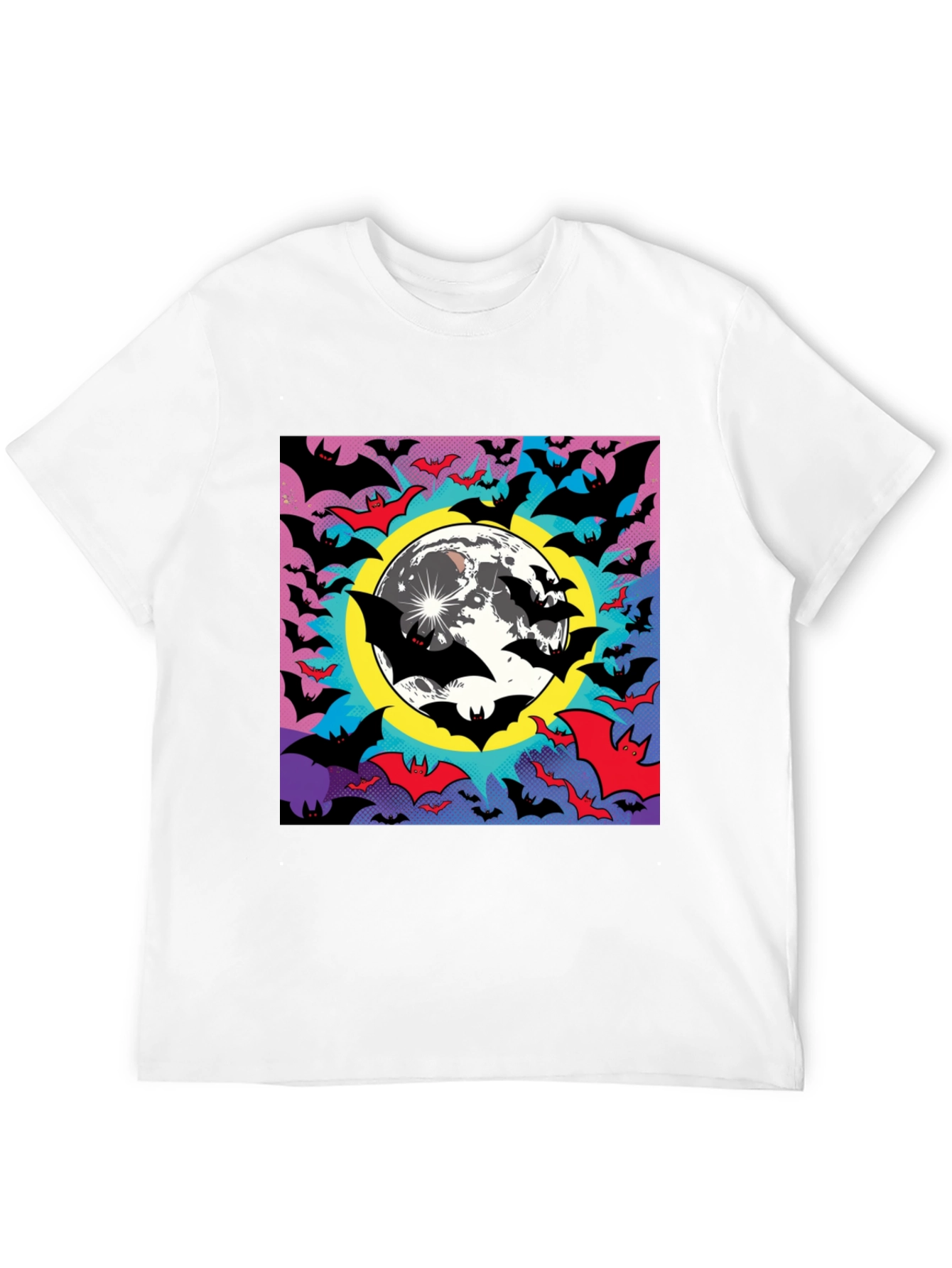 Halloween Bats & Moon Graphic Tee - Black