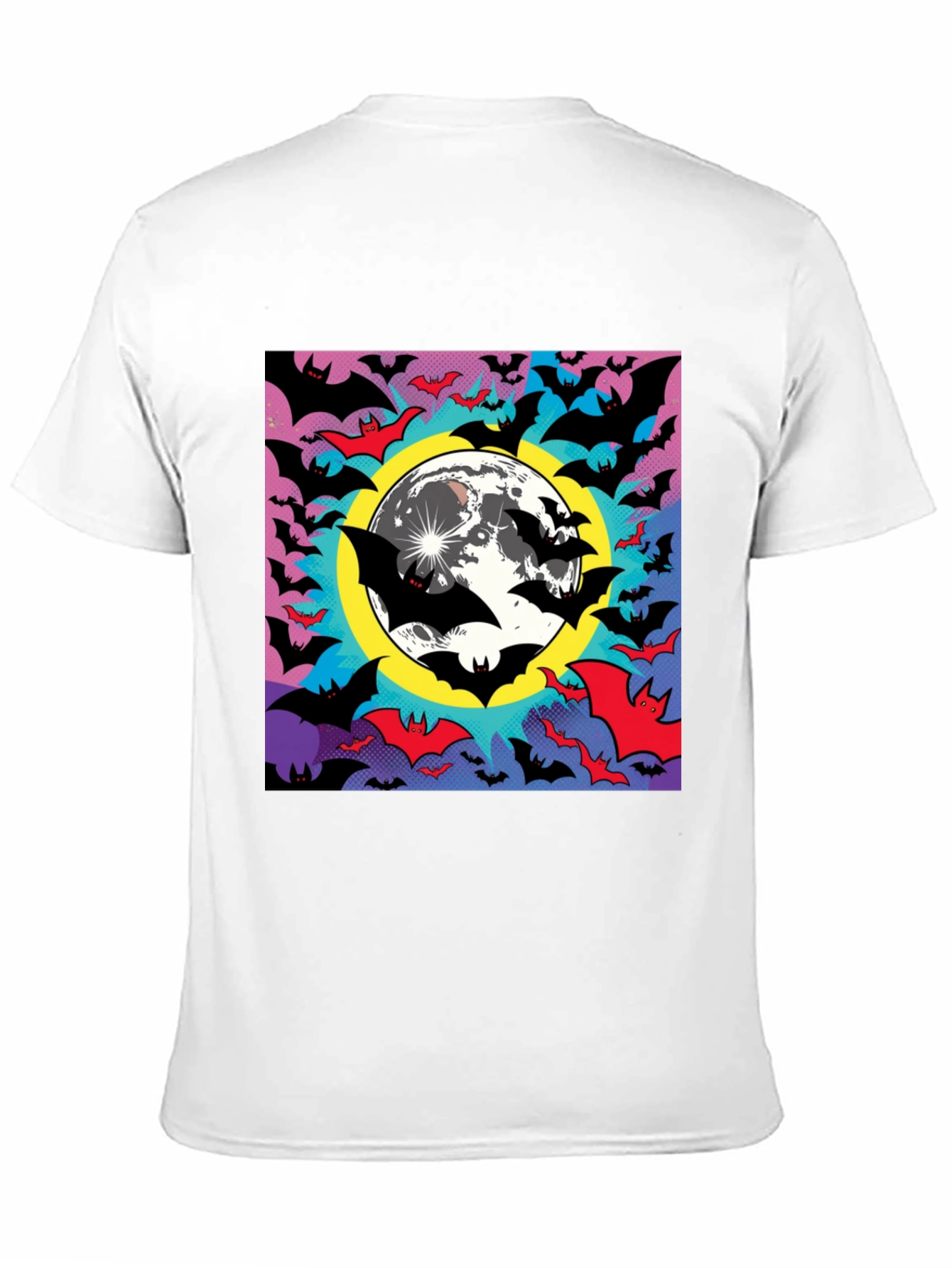 Halloween Bats & Moon Graphic Tee - Black