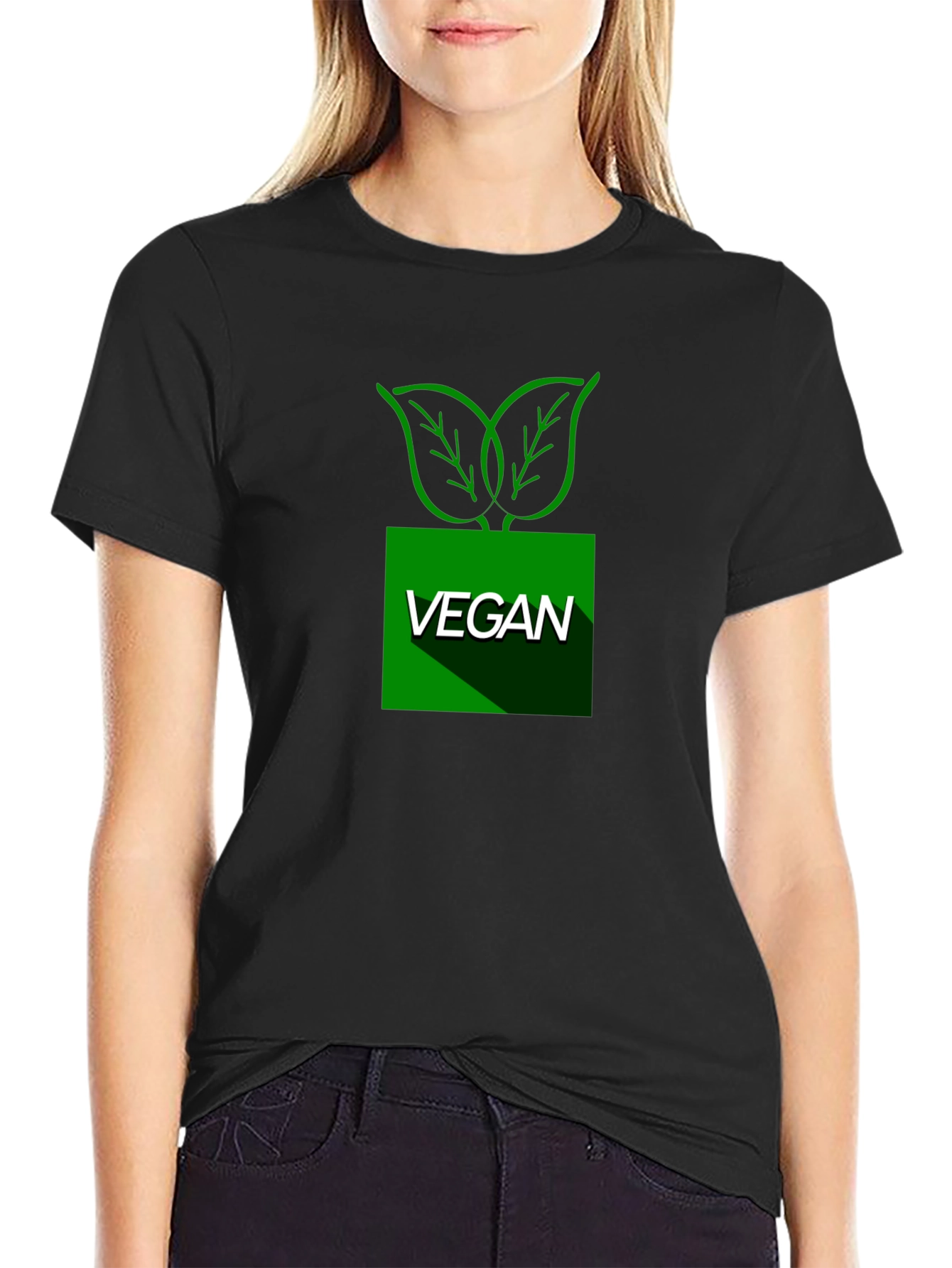 Vegan Leaf Graphic T-Shirt - Black