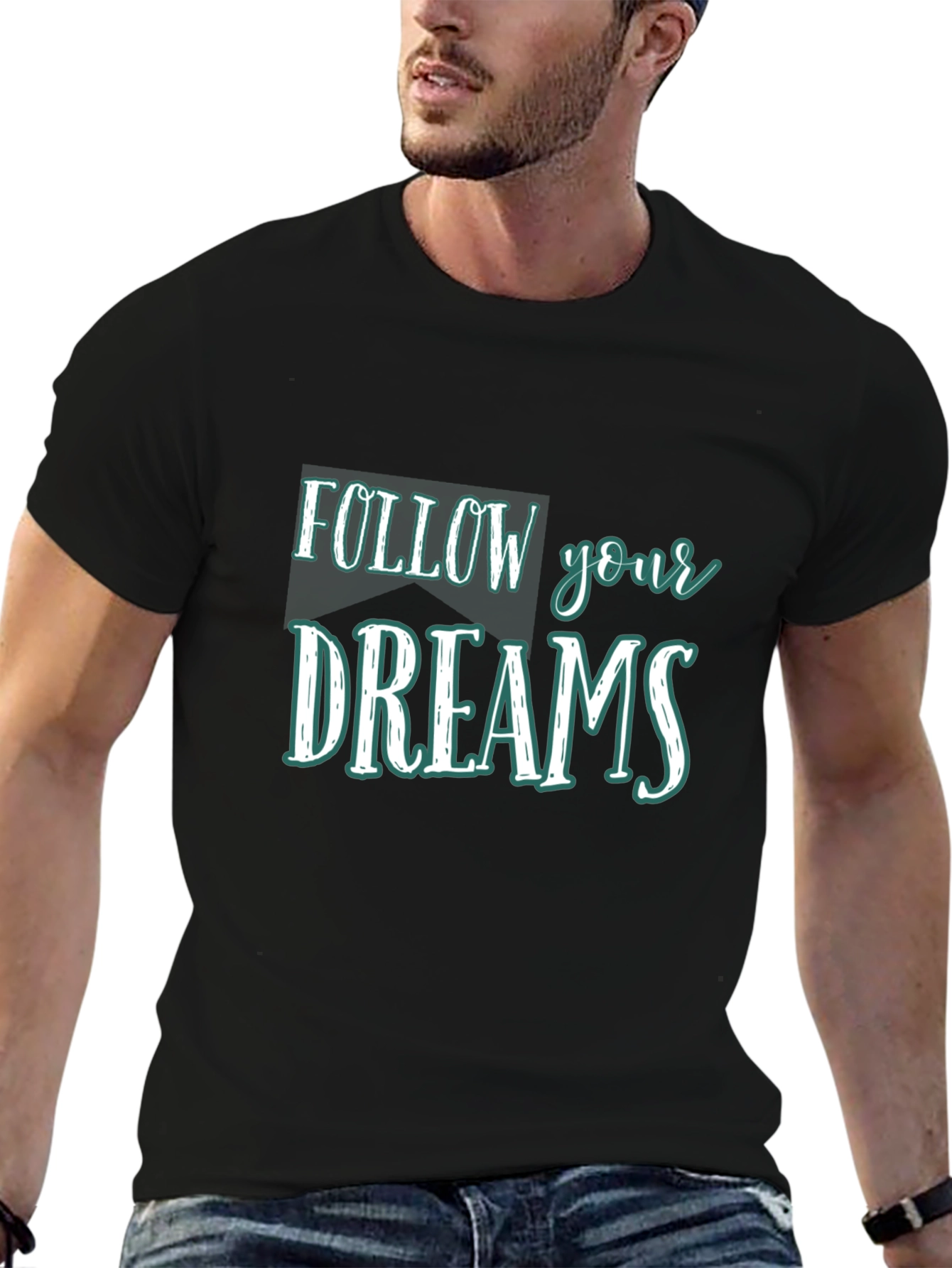 Follow Your Dreams Graphic Tee - Black Cotton T-Shirt