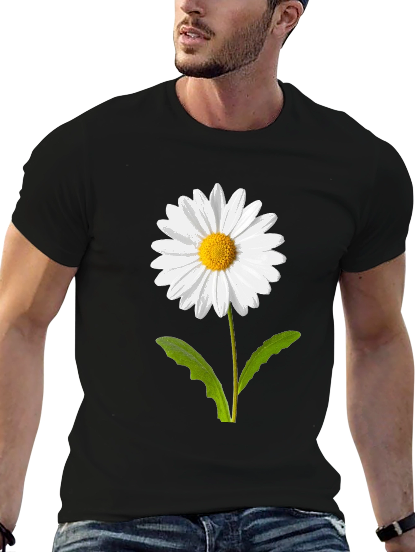 Daisy Flower Graphic Tee - Casual Black T-Shirt