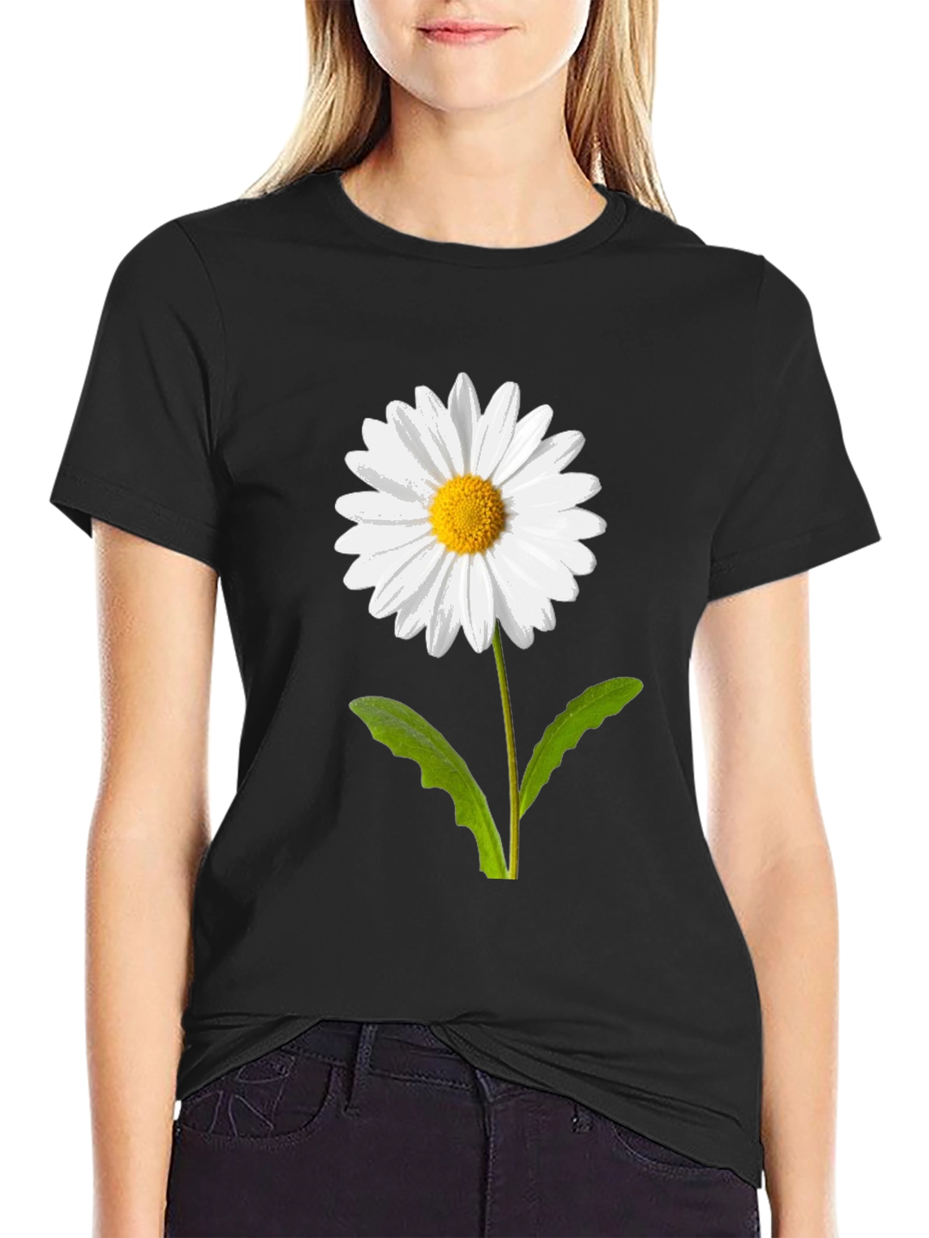 Daisy Flower Graphic Tee - Casual Black T-Shirt