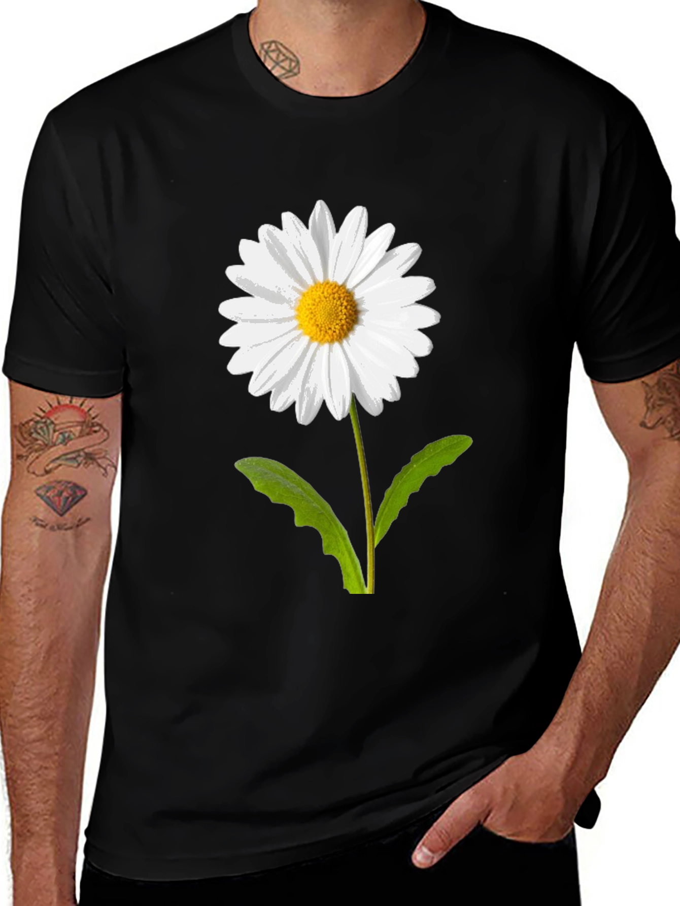 Daisy Flower Graphic Tee - Casual Black T-Shirt