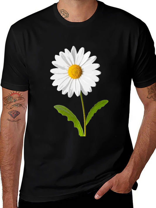 Daisy Flower Graphic Tee - Casual Black T-Shirt
