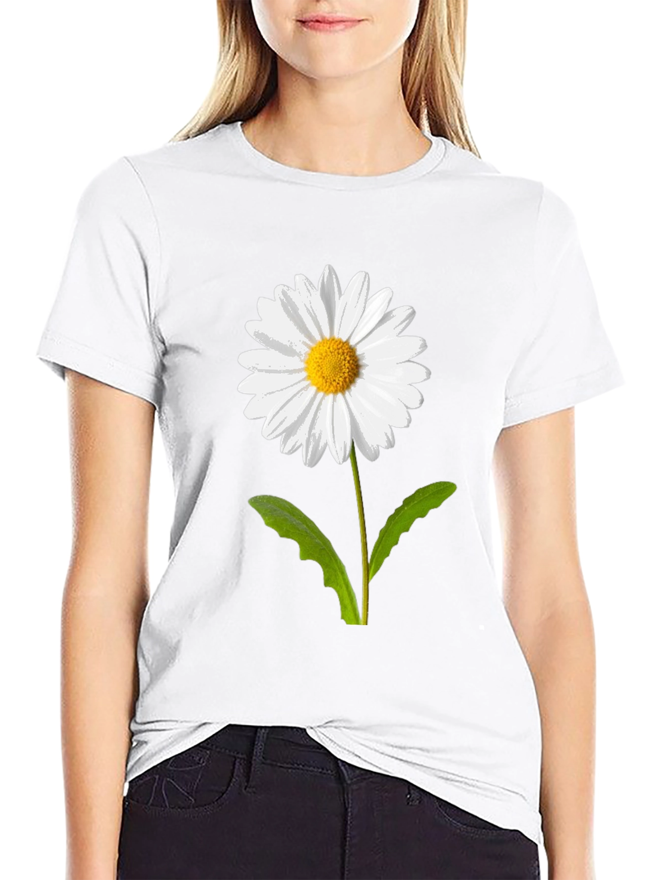 Daisy Flower Graphic Tee - Casual Black T-Shirt
