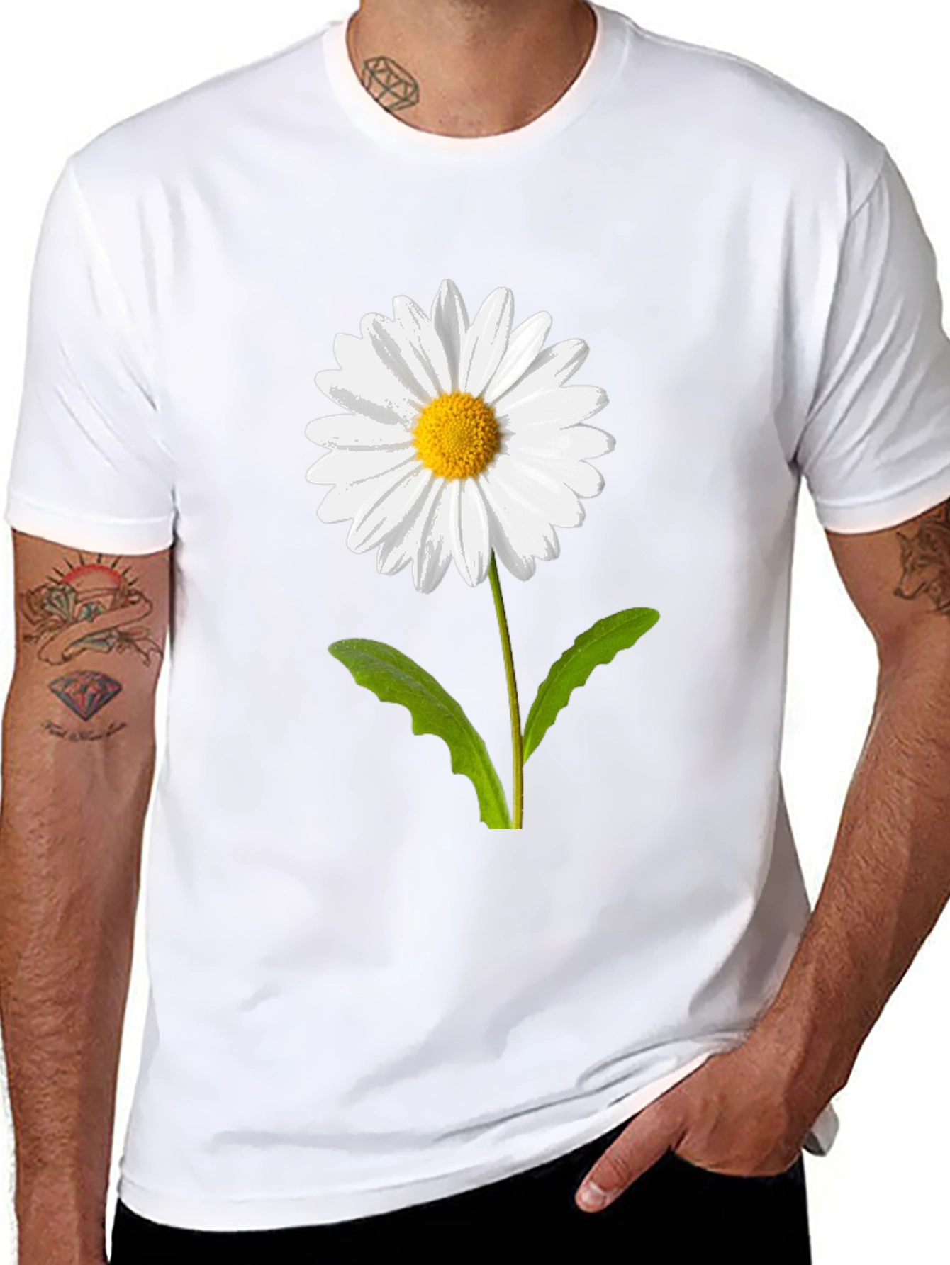 Daisy Flower Graphic Tee - Casual Black T-Shirt
