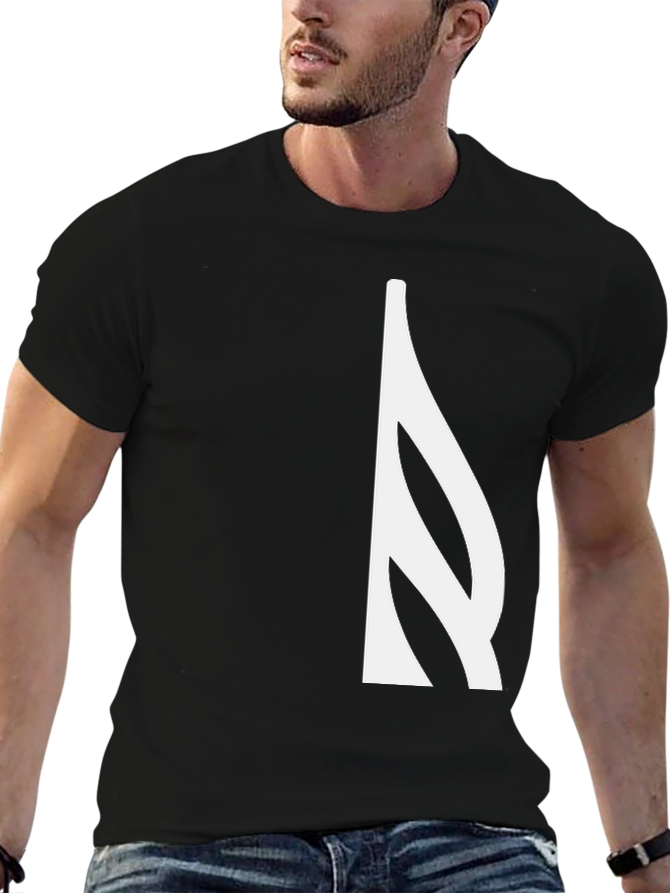 Modern Black T-Shirt with Abstract White Design
