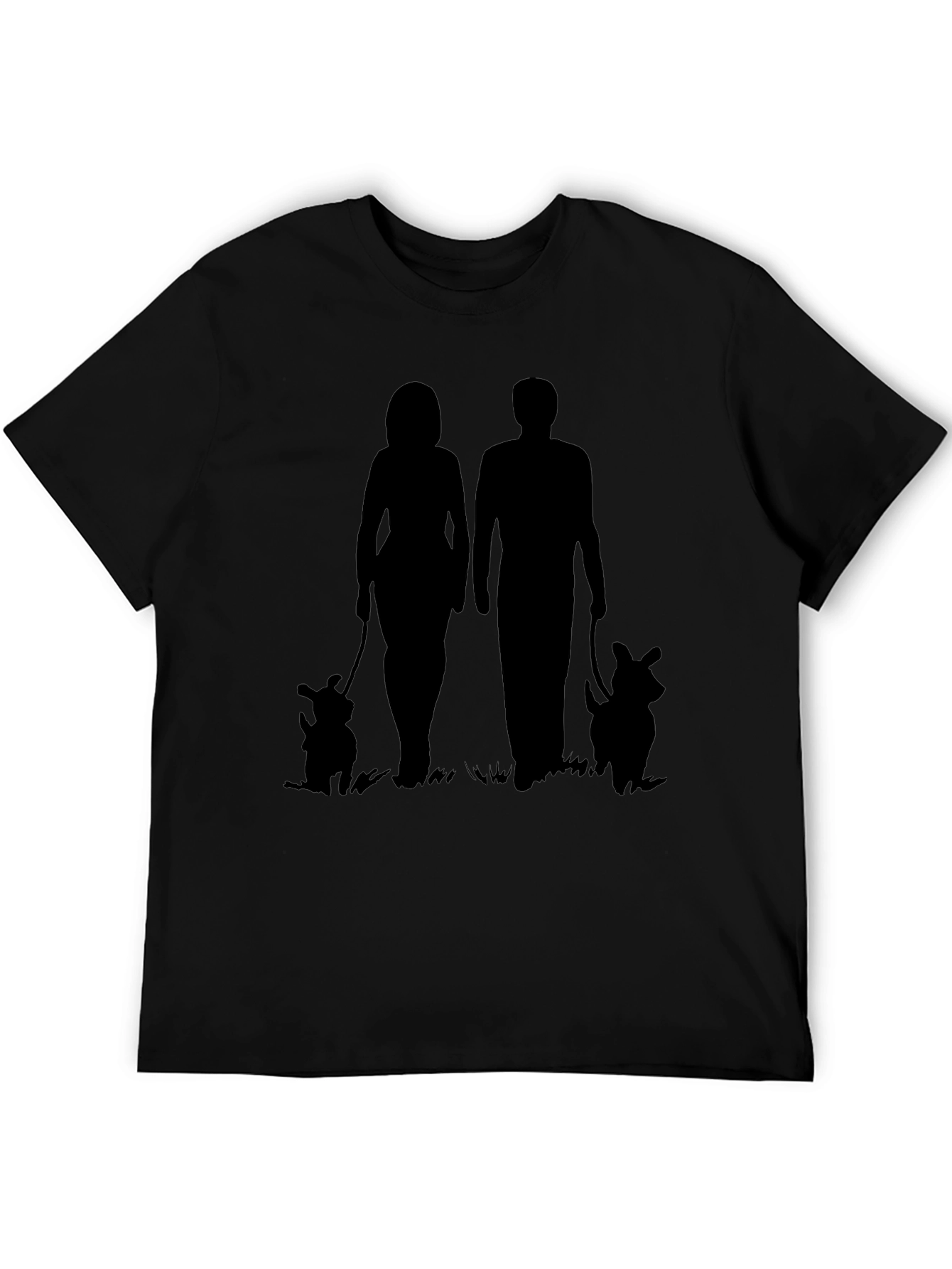 Couple Walking Dogs Graphic Tee - Black Casual Shirt