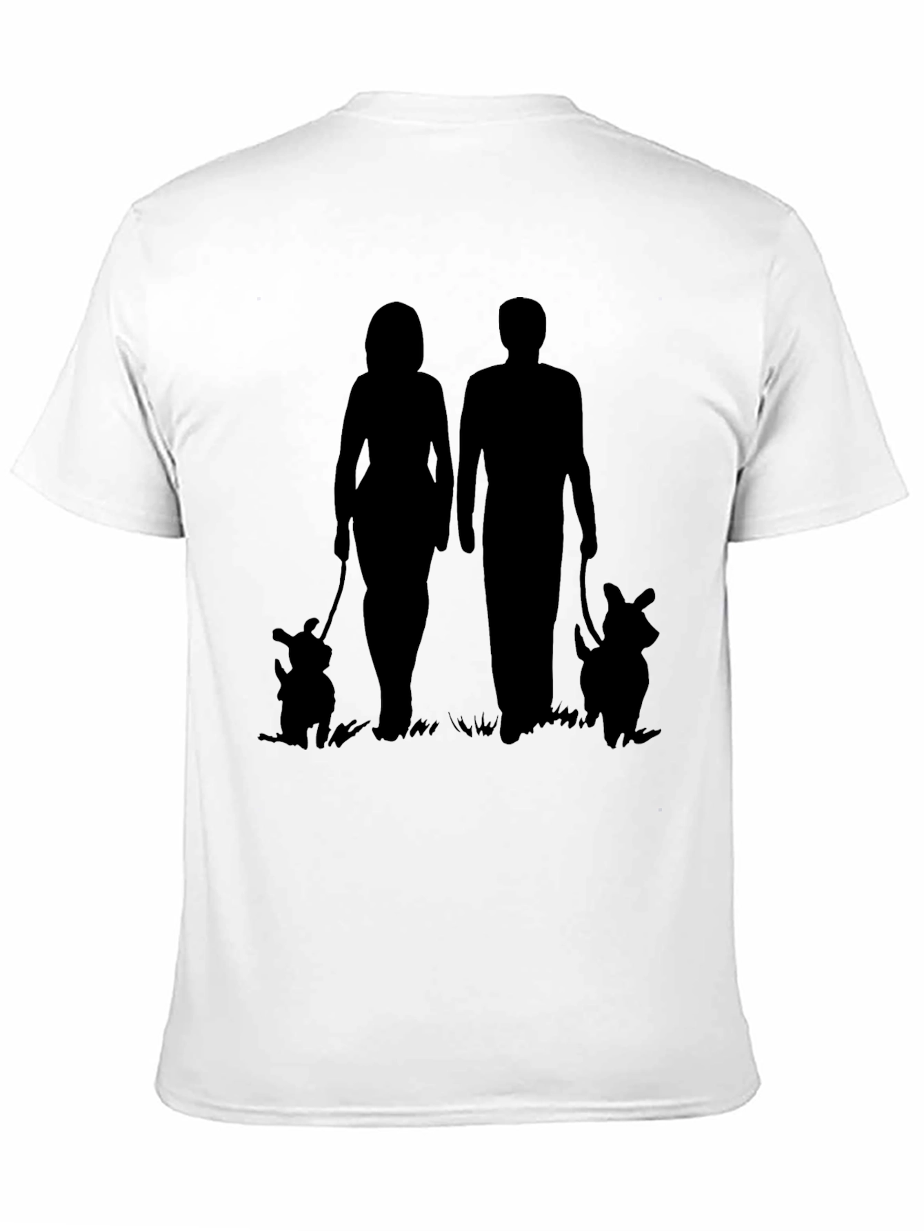 Couple Walking Dogs Graphic Tee - Black Casual Shirt