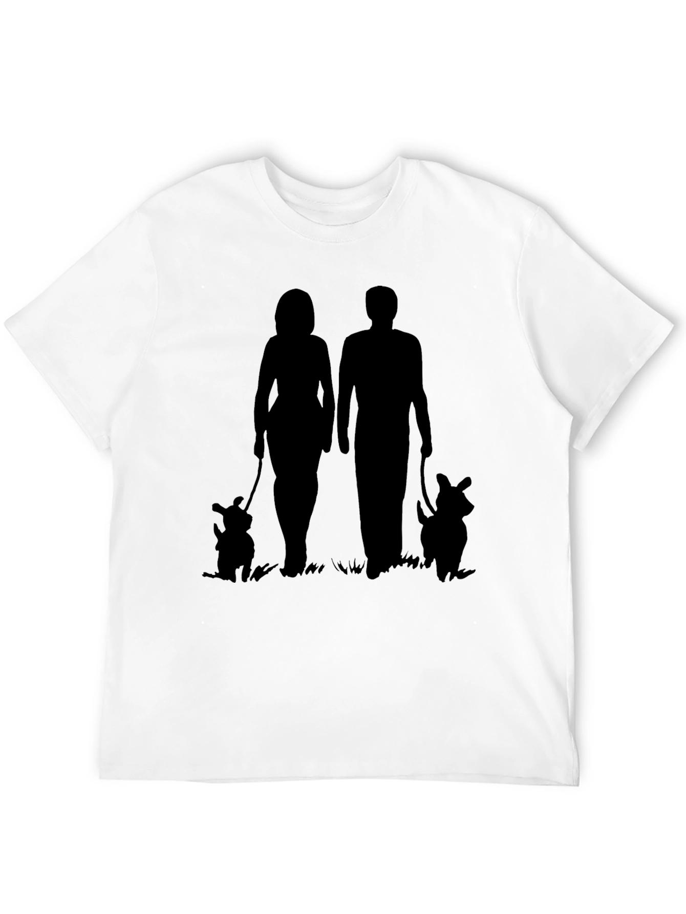 Couple Walking Dogs Graphic Tee - Black Casual Shirt