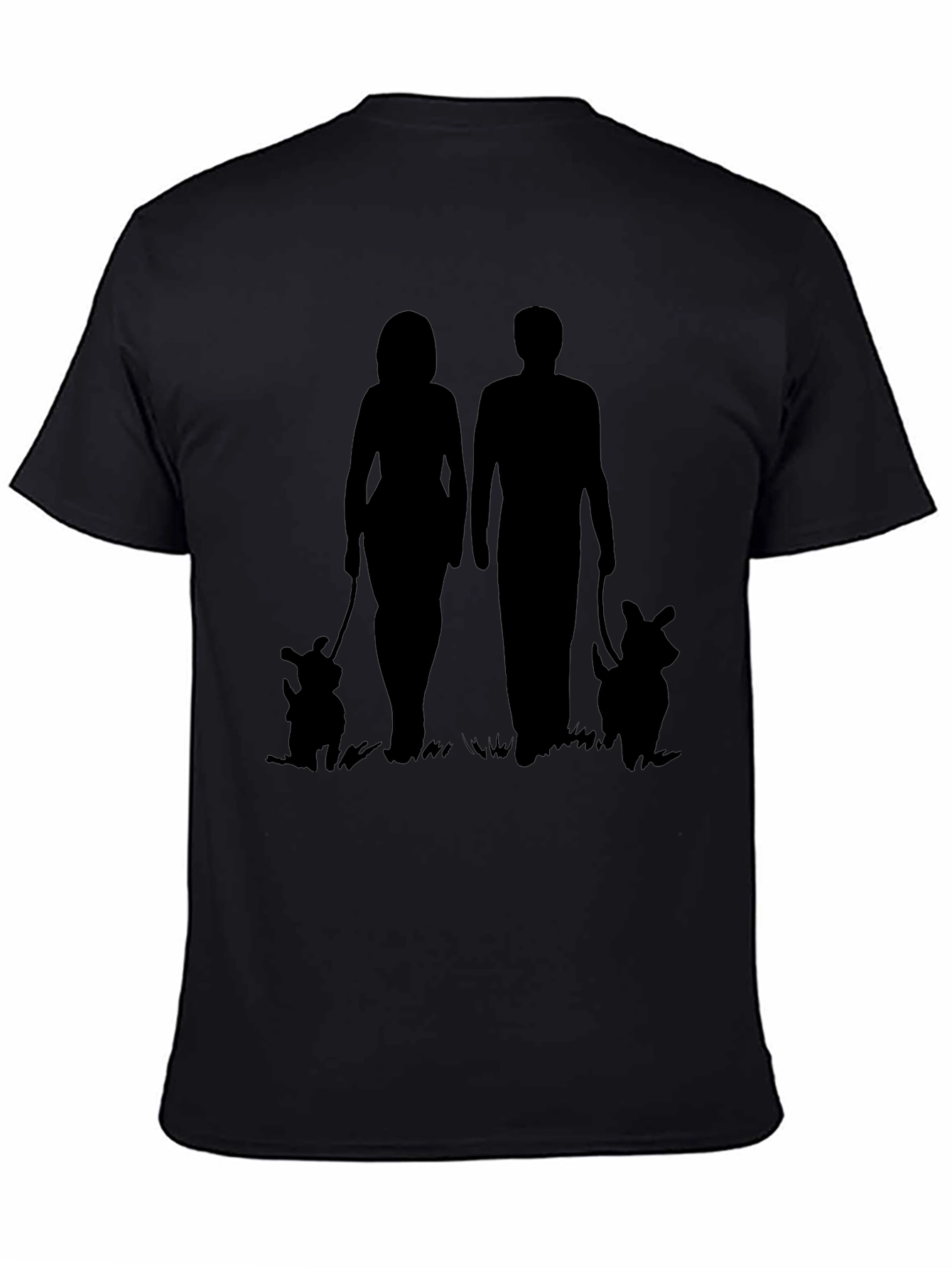 Couple Walking Dogs Graphic Tee - Black Casual Shirt
